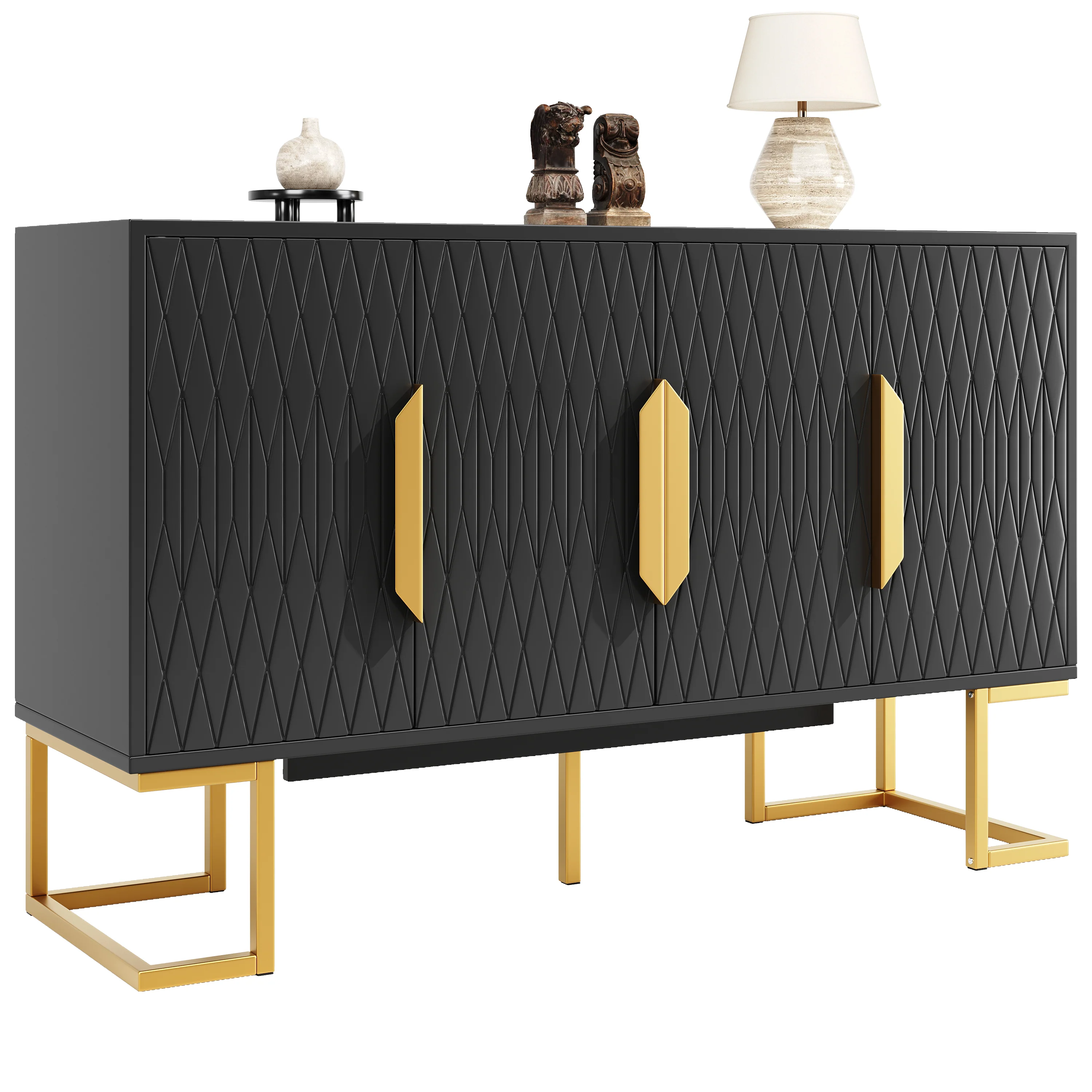 Modern Side Cabinet 140x40x80cm 4 Doors Adjustable Shelves - Blue/Black - Image 9