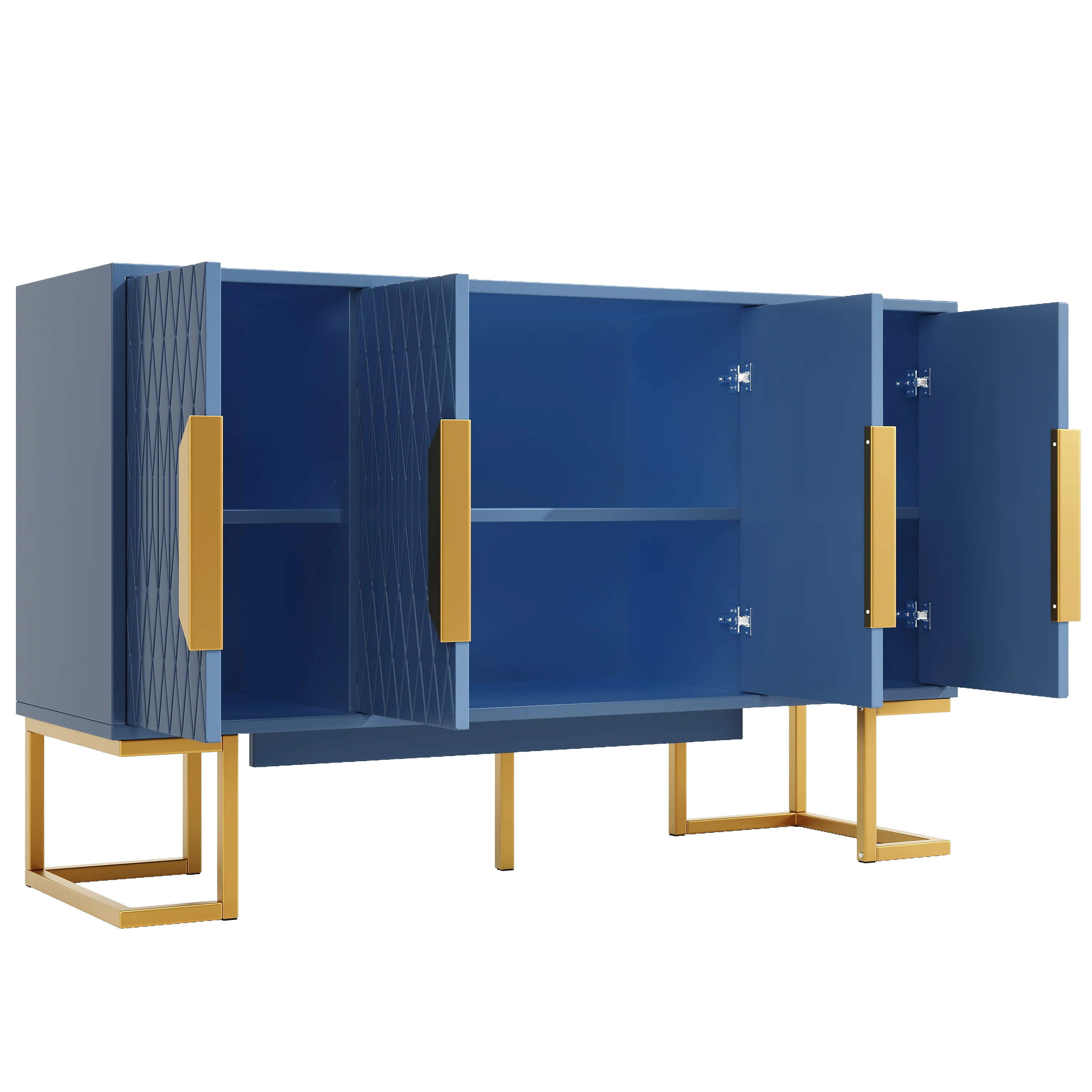 Modern Side Cabinet 140x80cm 4 Doors Adjustable Shelves - Blue/Black - Image 8