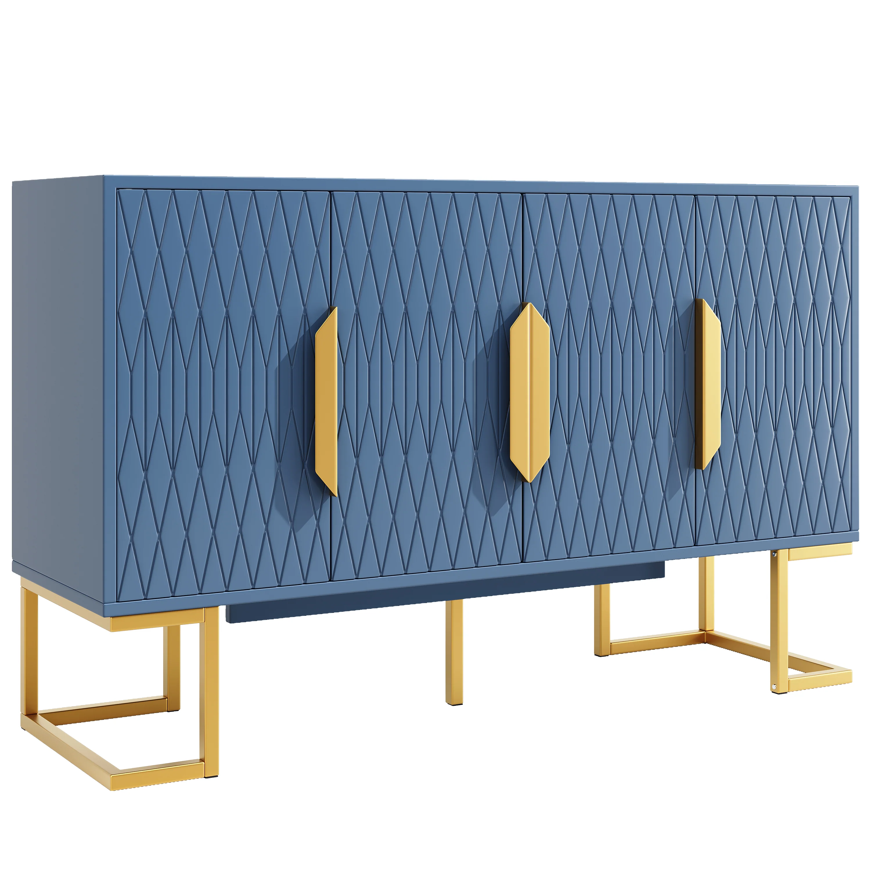Modern Side Cabinet 140x80cm 4 Doors Adjustable Shelves - Blue/Black - Image 9