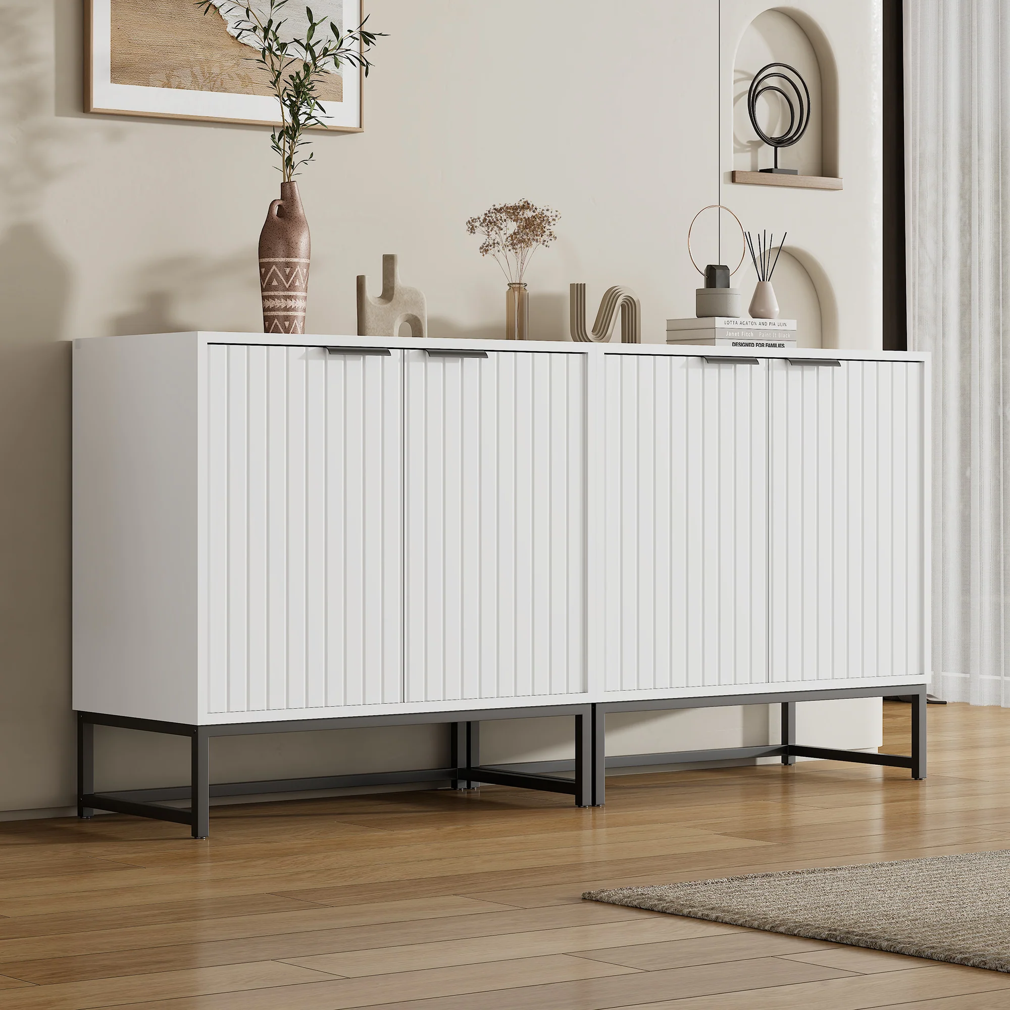 Modern Sideboard Chest of Drawers with 2 Doors, Standing Storage Cabinet, Metal Handles and Frame Legs
