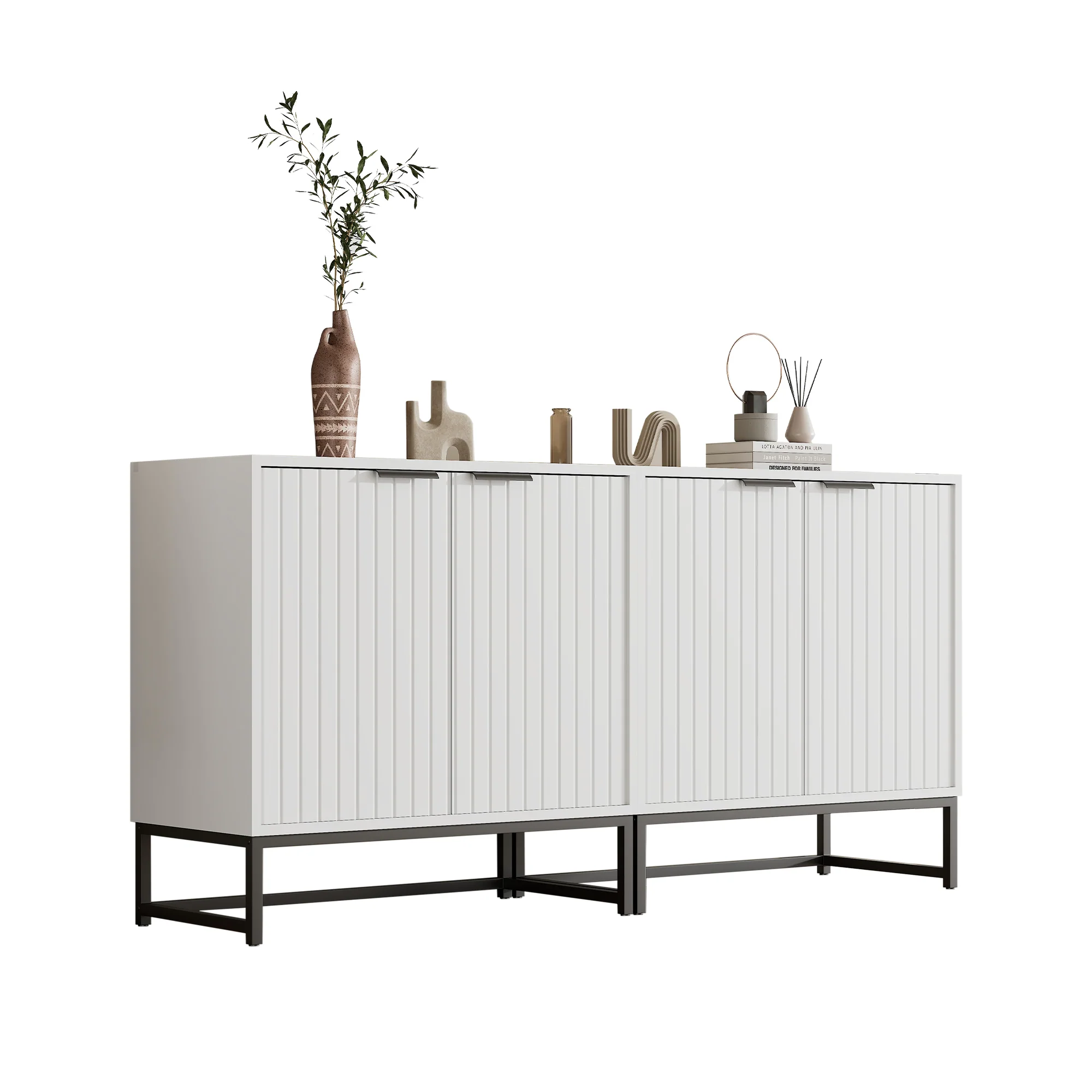 Modern Sideboard Chest of Drawers with 2 Doors, Standing Storage Cabinet, Metal Handles and Frame Legs - Image 2