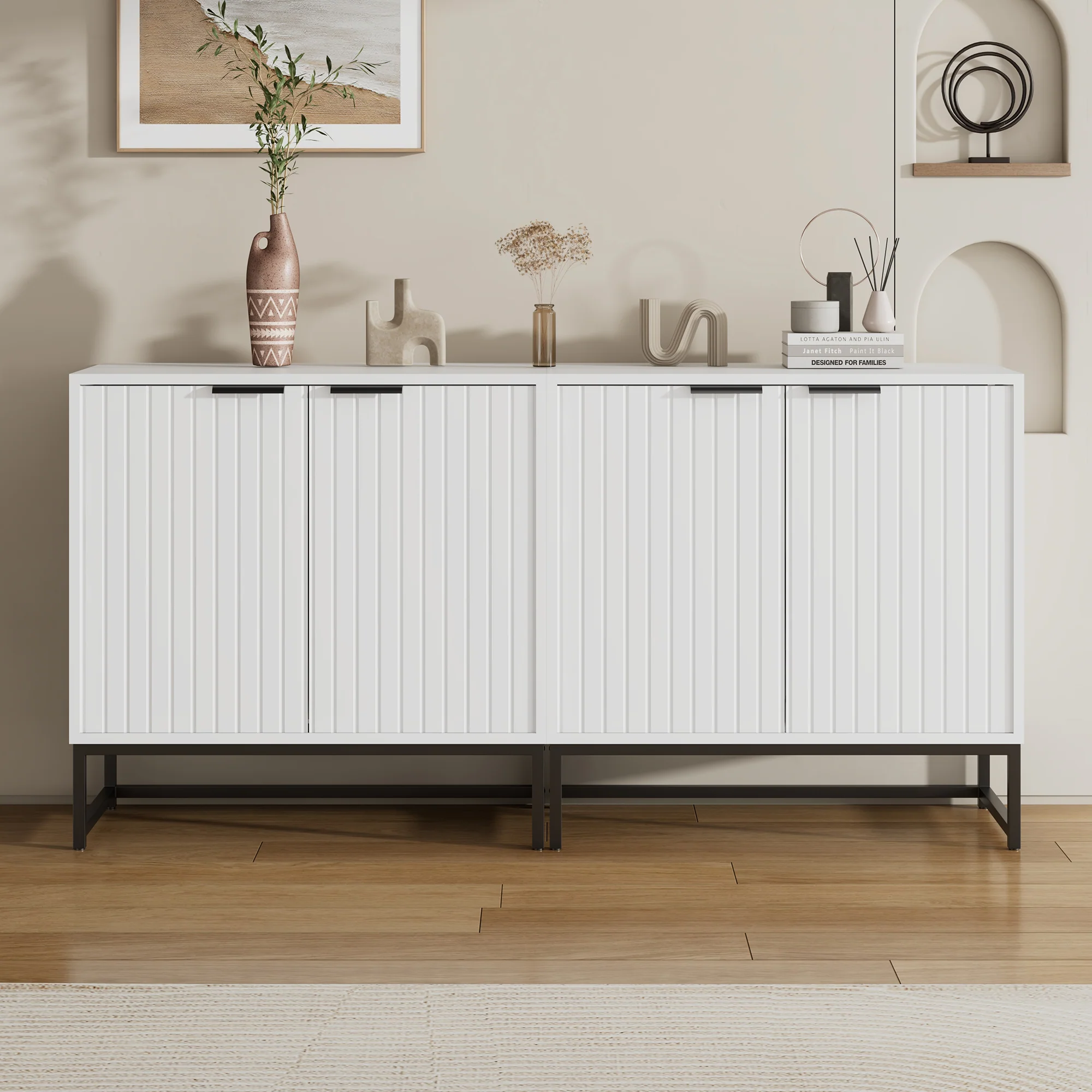 Modern Sideboard Chest of Drawers with 2 Doors, Standing Storage Cabinet, Metal Handles and Frame Legs - Image 3