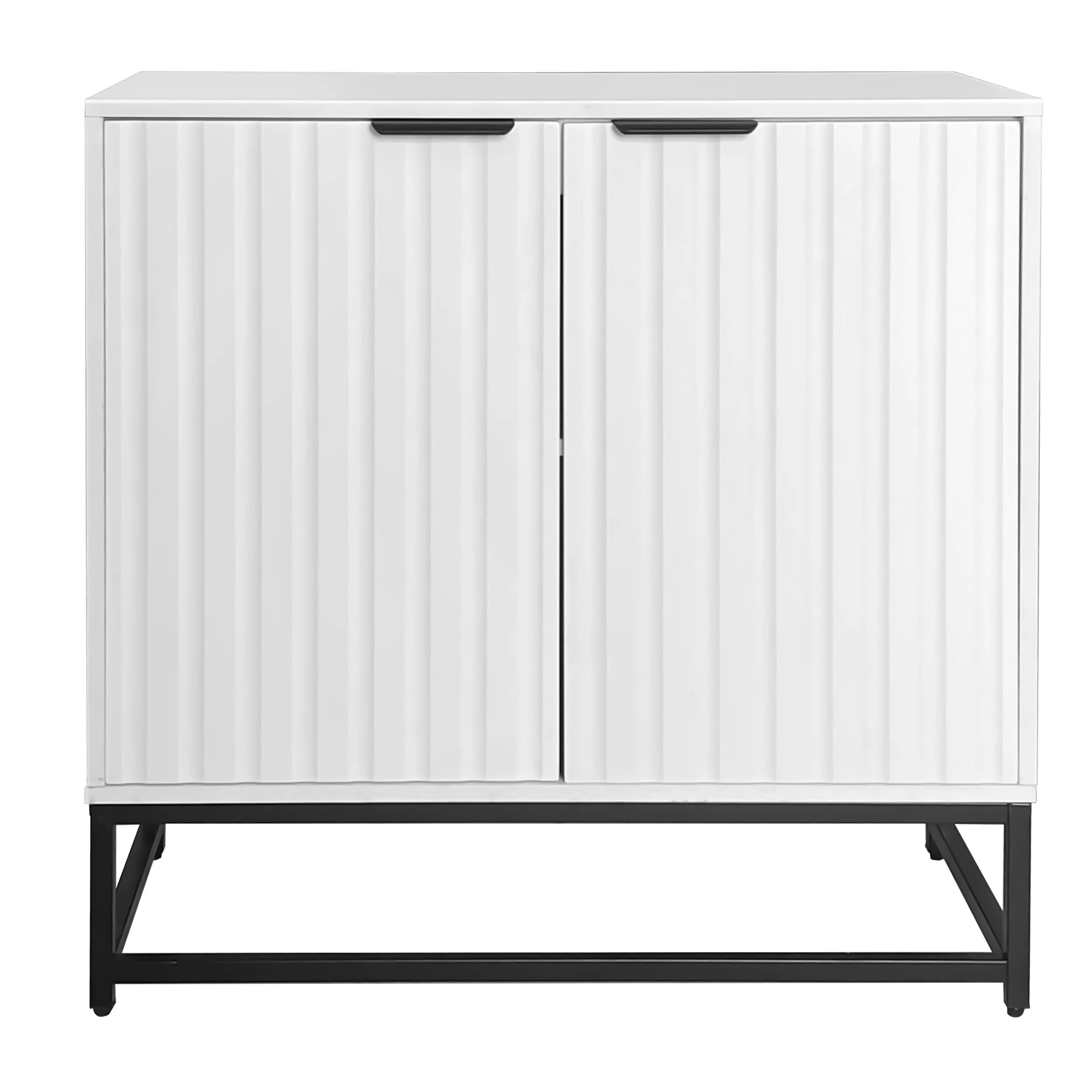 Modern sideboard chest of drawers with 2 doors, standing storage cabinet with metal handles and frame legs, vacuum forming - Image 4