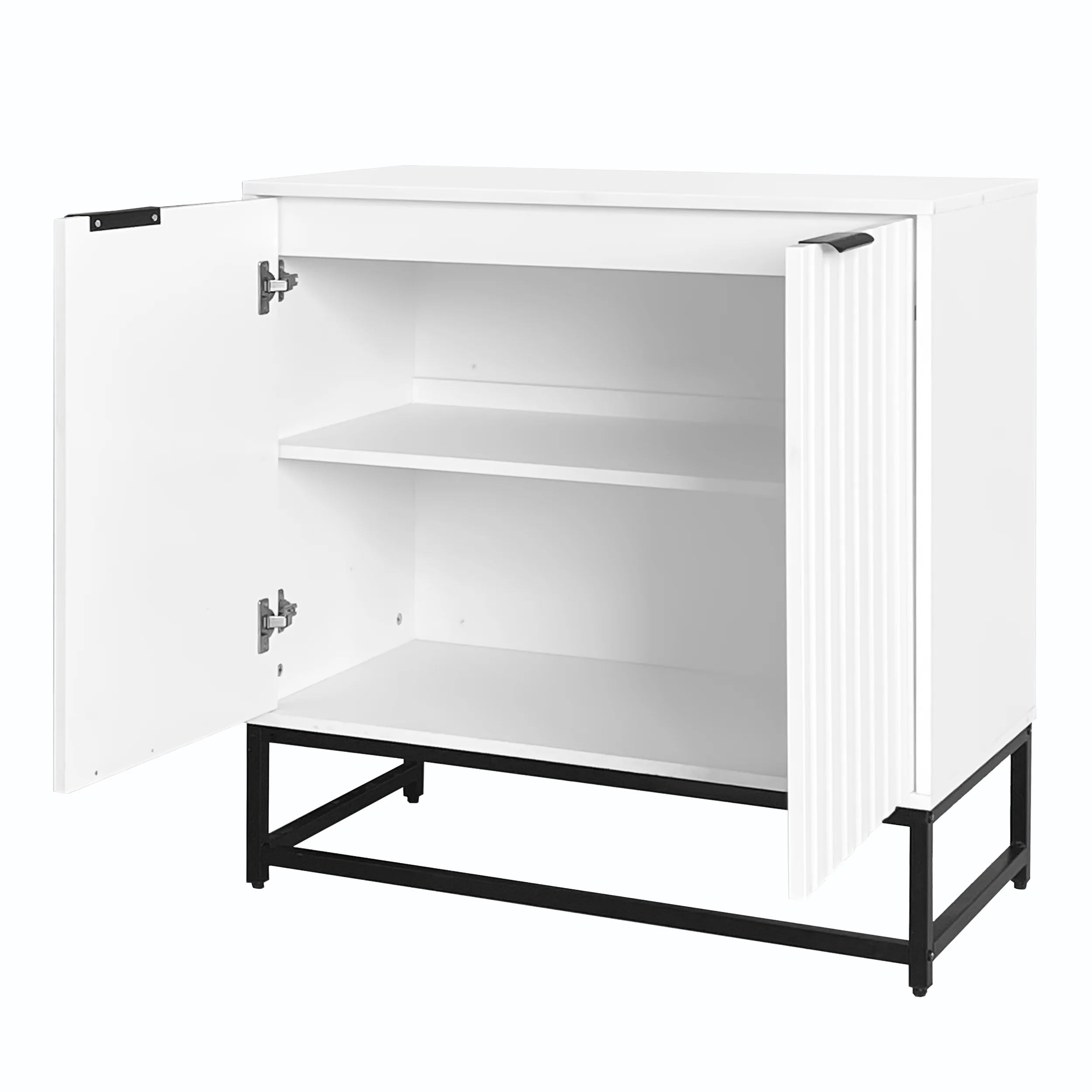 Modern sideboard chest of drawers with 2 doors, standing storage cabinet with metal handles and frame legs, vacuum forming - Image 6