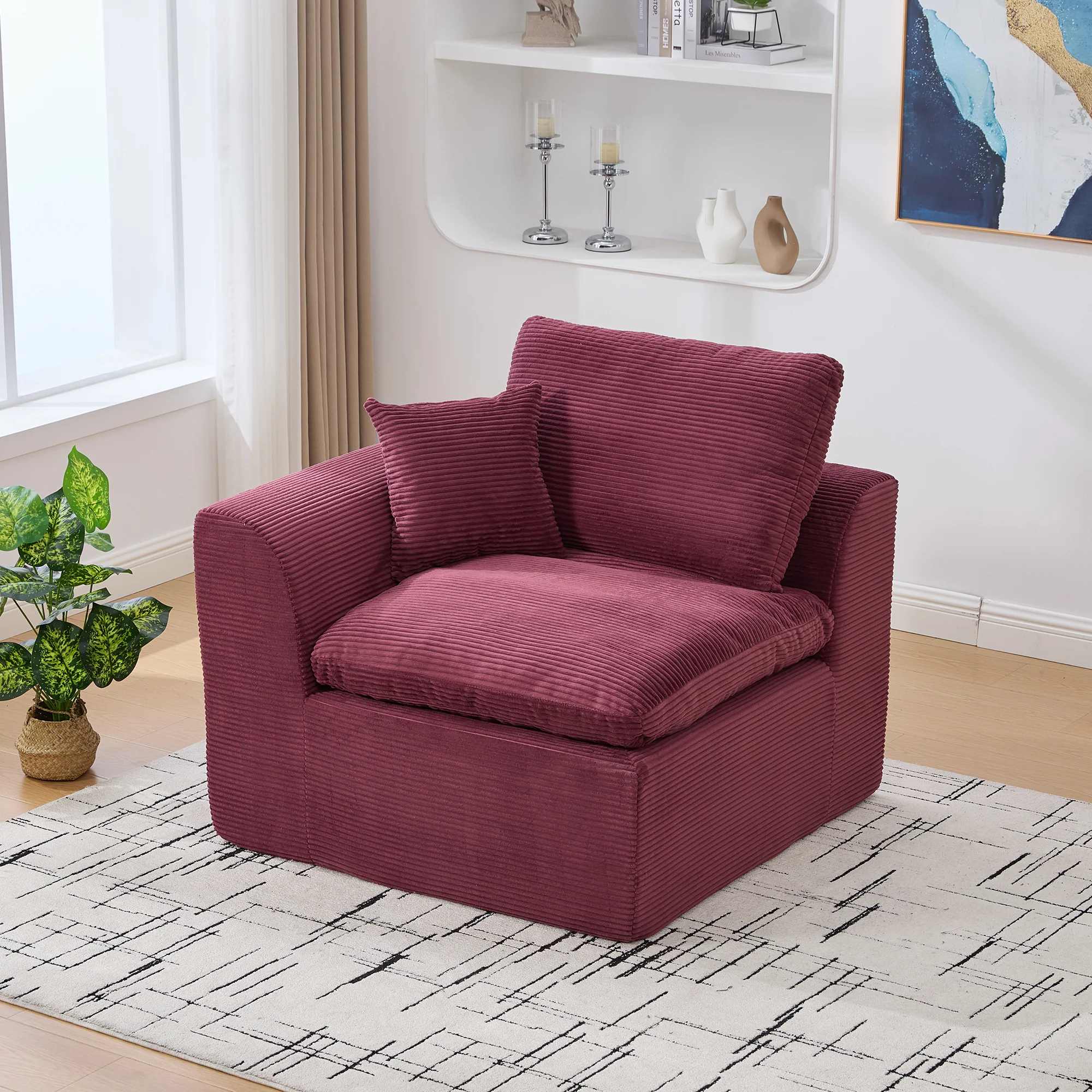 Modern Single-Seater Sofa Armchair Nordic Minimalist with Cushion - Fabric - Image 10
