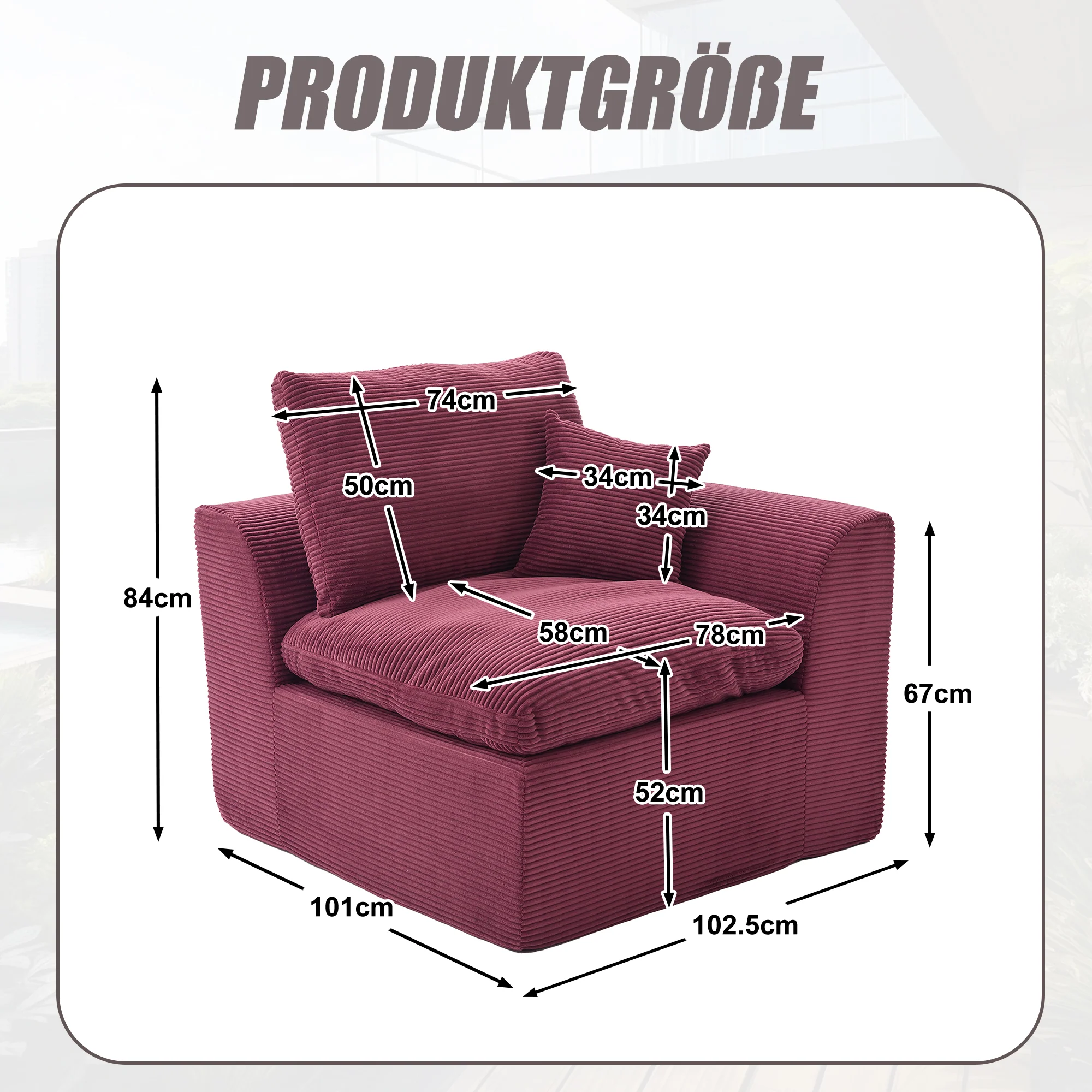 Modern Single-Seater Sofa Armchair Nordic Minimalist with Cushion - Fabric - Image 6