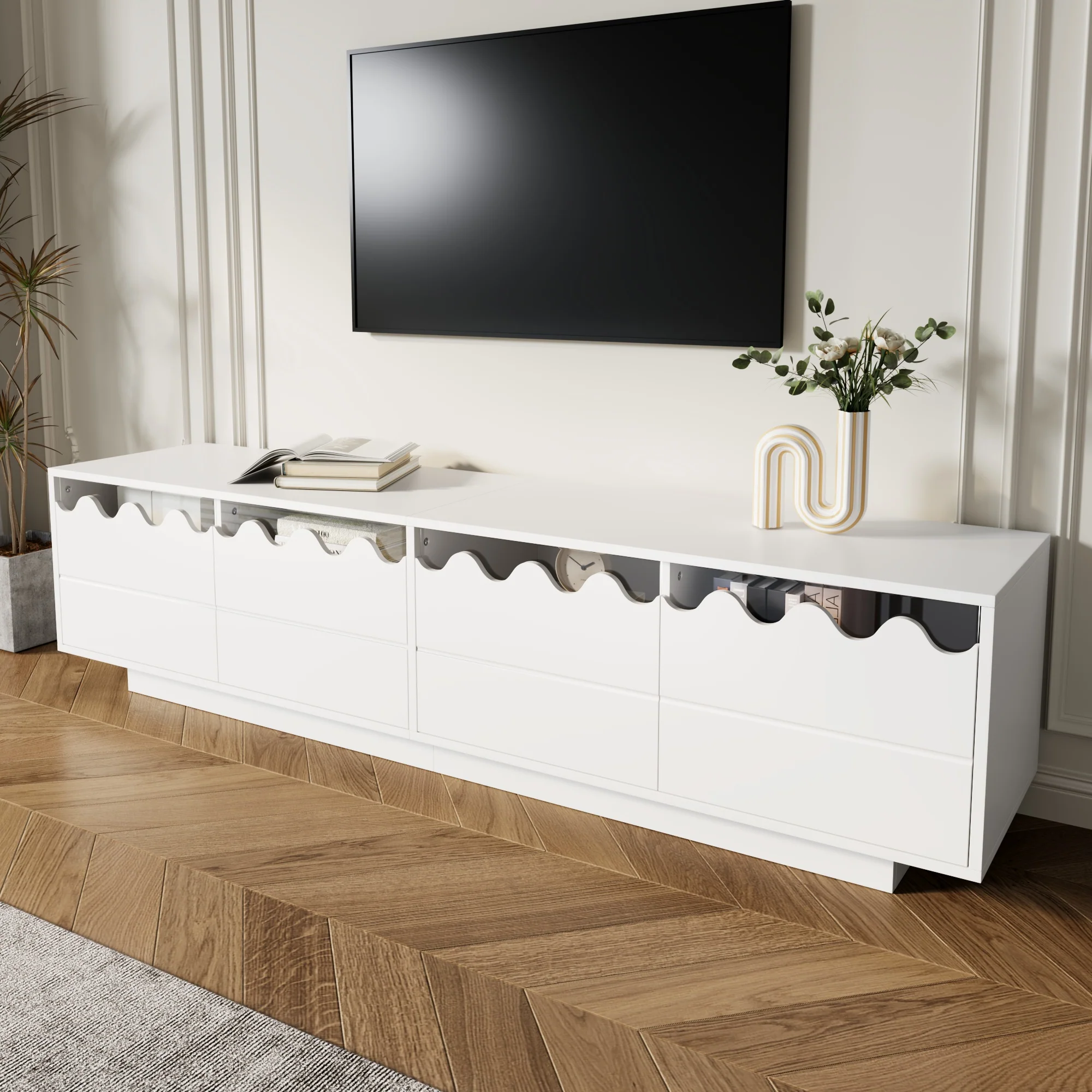 Modern TV Cabinet 4 Doors Wave Design 170x40x45cm - Image 10