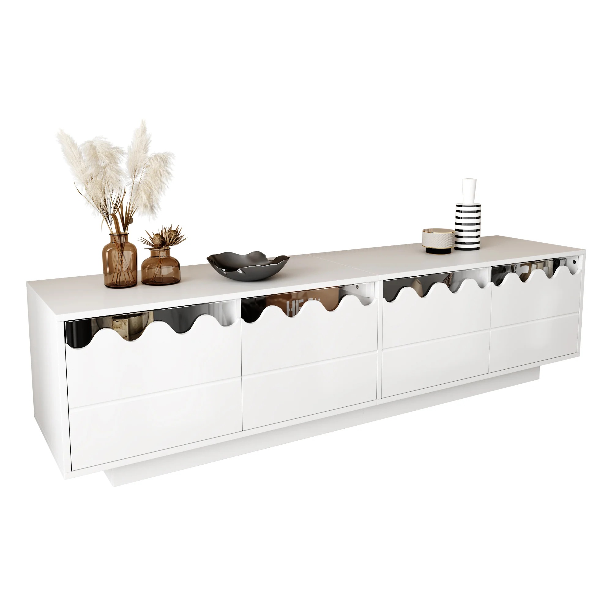 Modern TV Cabinet 4 Doors Wave Design 170x40x45cm - Image 2