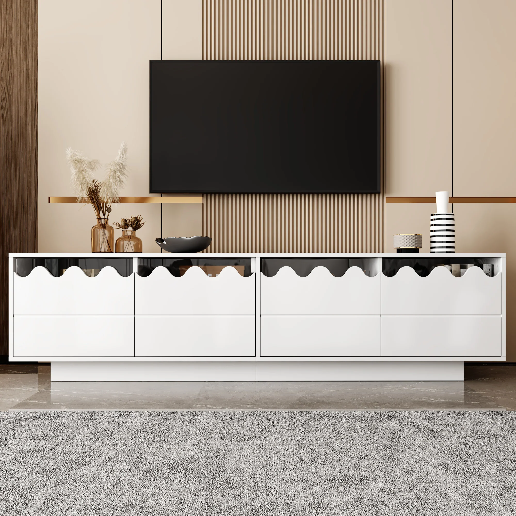 Modern TV Cabinet 4 Doors Wave Design 170x40x45cm - Image 3