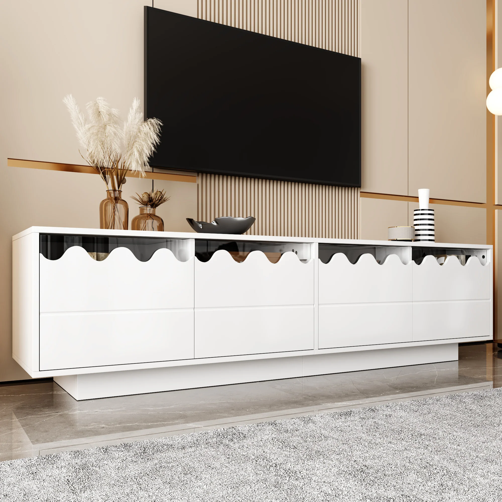 Modern TV Cabinet 4 Doors Wave Design 170x40x45cm - Image 4