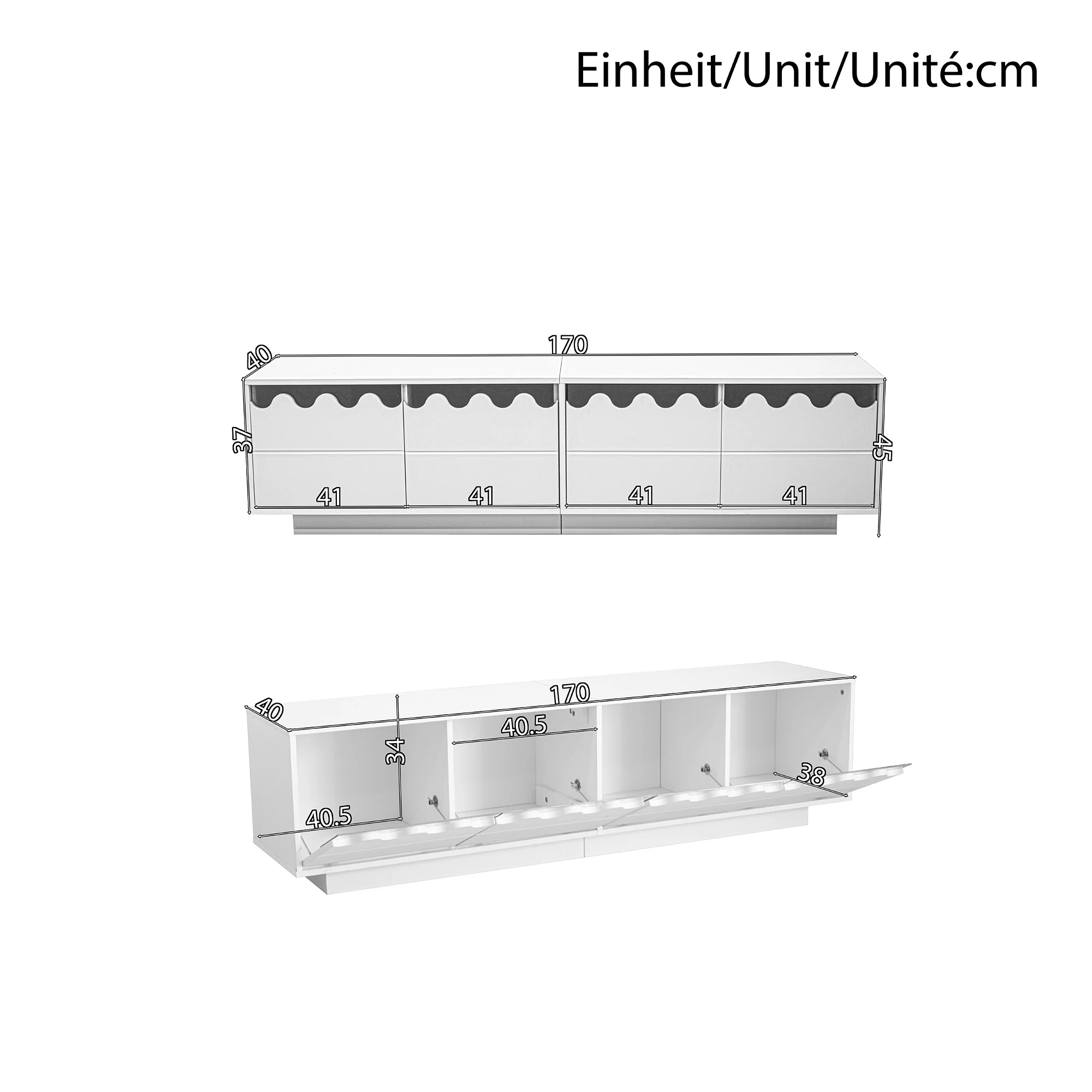 Modern TV Cabinet 4 Doors Wave Design 170x40x45cm - Image 6