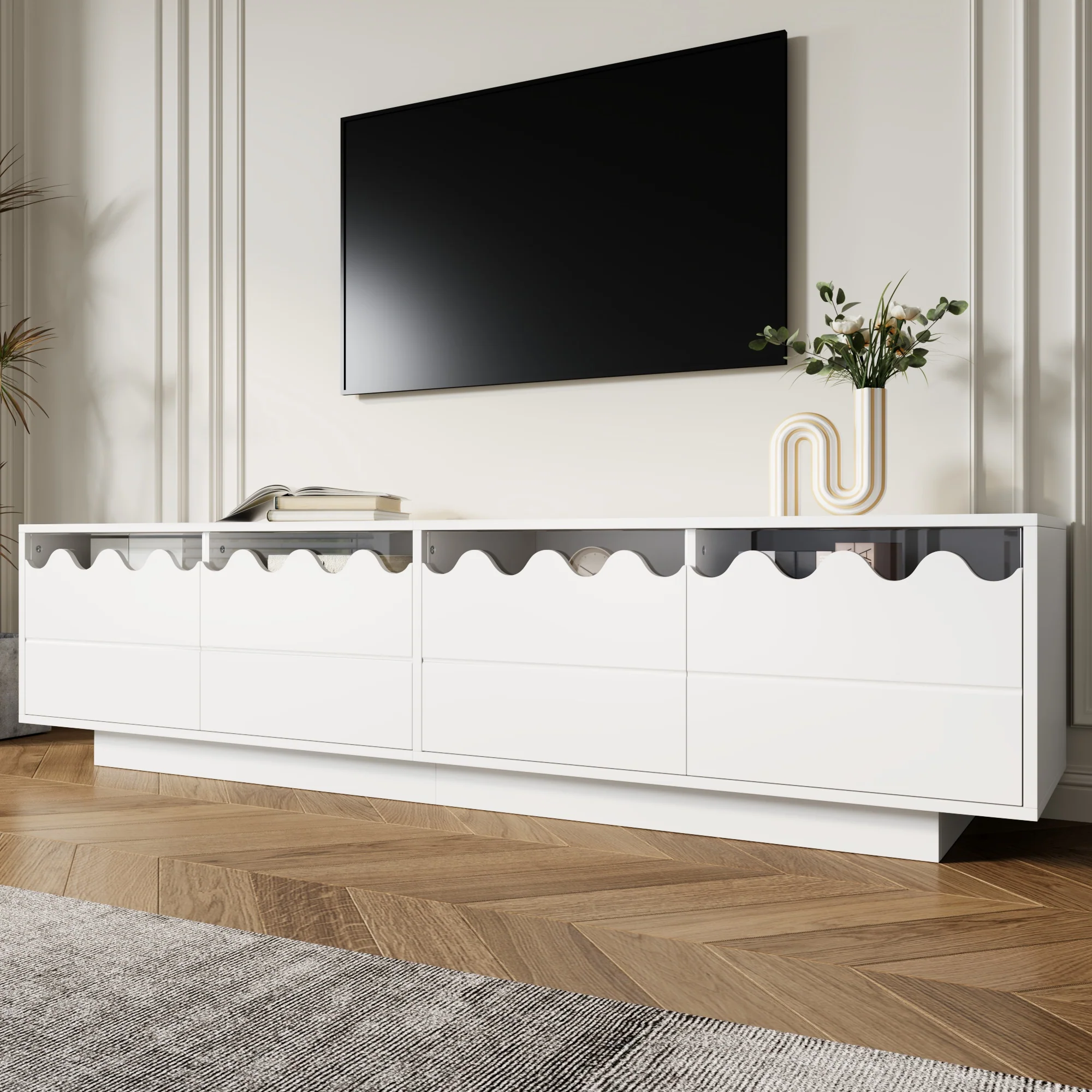 Modern TV Cabinet 4 Doors Wave Design 170x40x45cm - Image 8