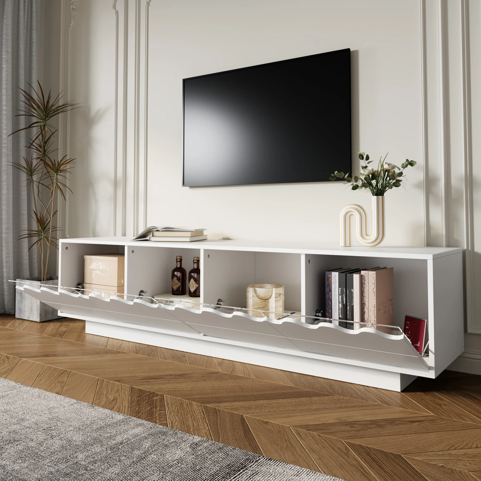 Modern TV Cabinet 4 Doors Wave Design 170x40x45cm - Image 9