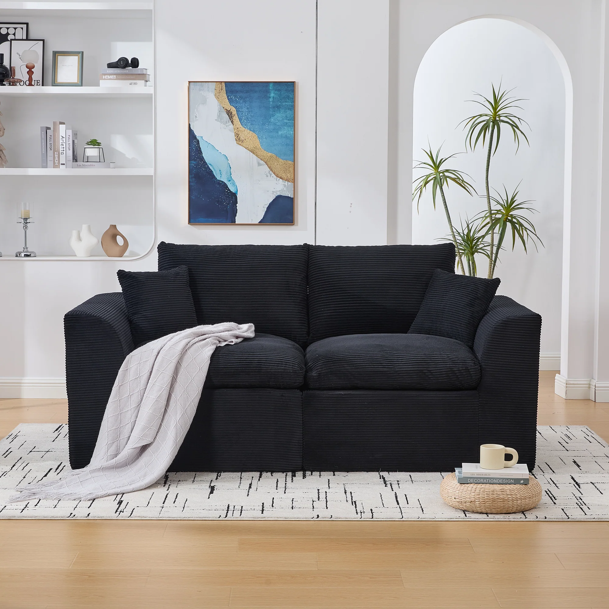 Modern Two-Seater Sofa, Nordic-Style Comfortable with Cushions, Fabric - Image 10