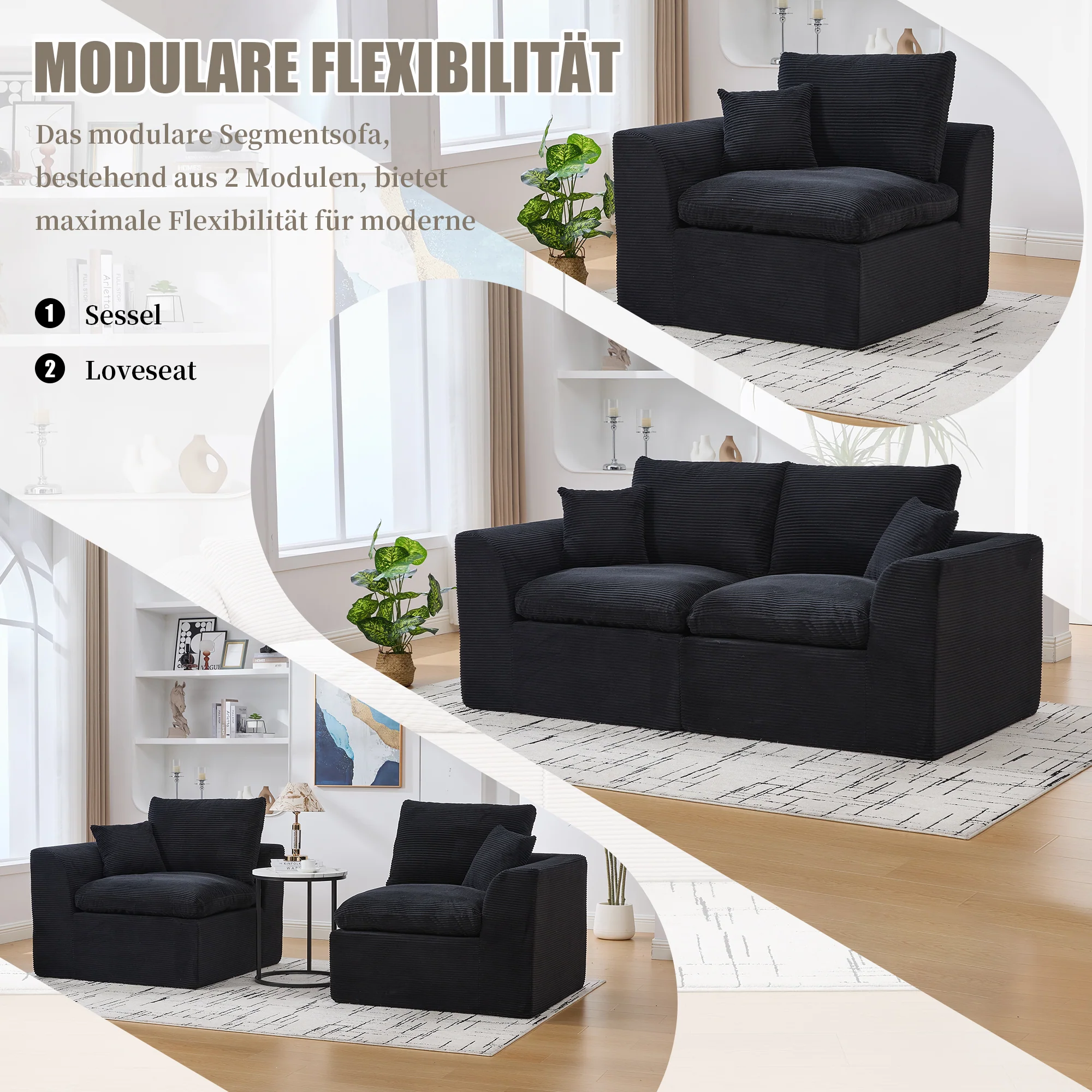 Modern Two-Seater Sofa, Nordic-Style Comfortable with Cushions, Fabric - Image 3