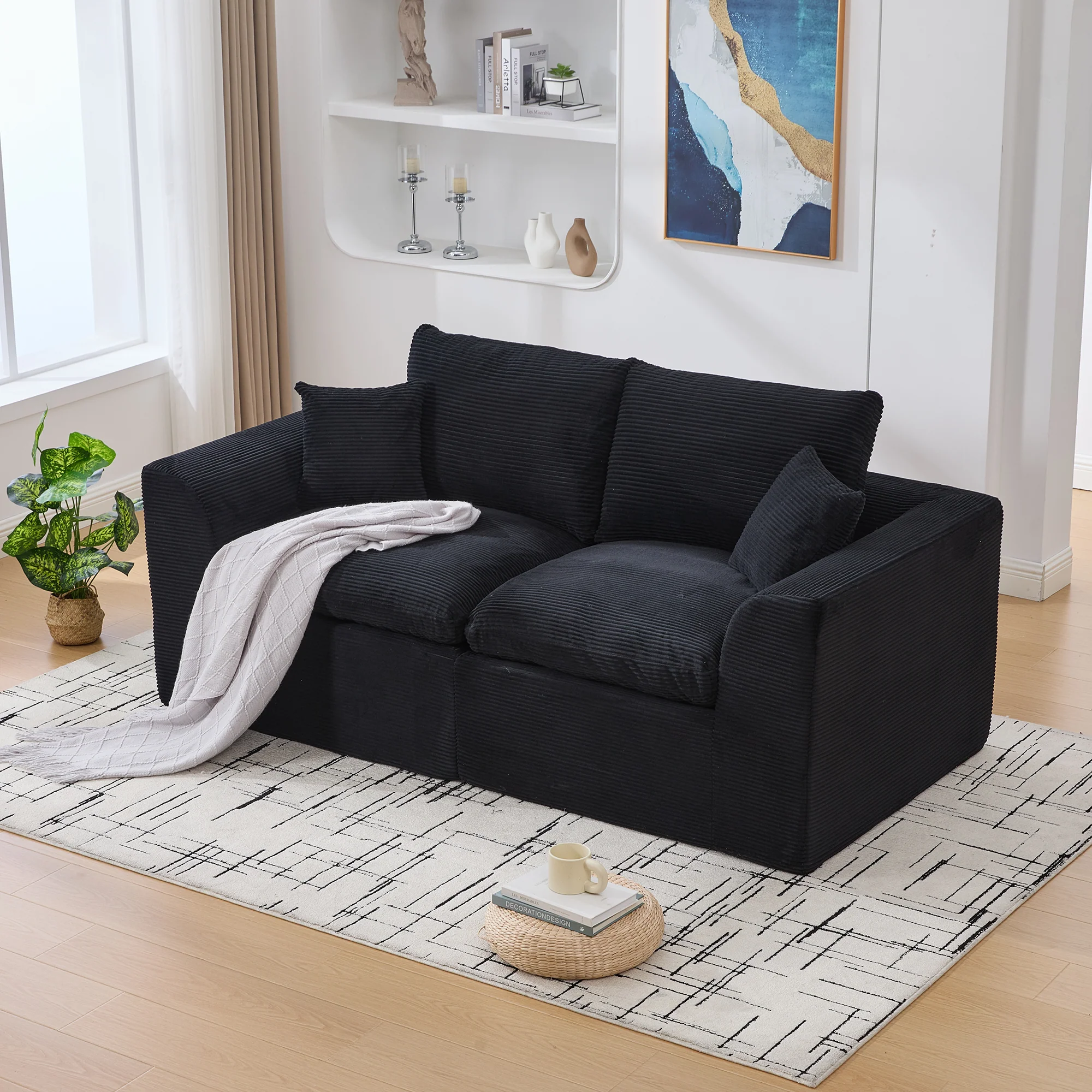 Modern Two-Seater Sofa, Nordic-Style Comfortable with Cushions, Fabric - Image 8