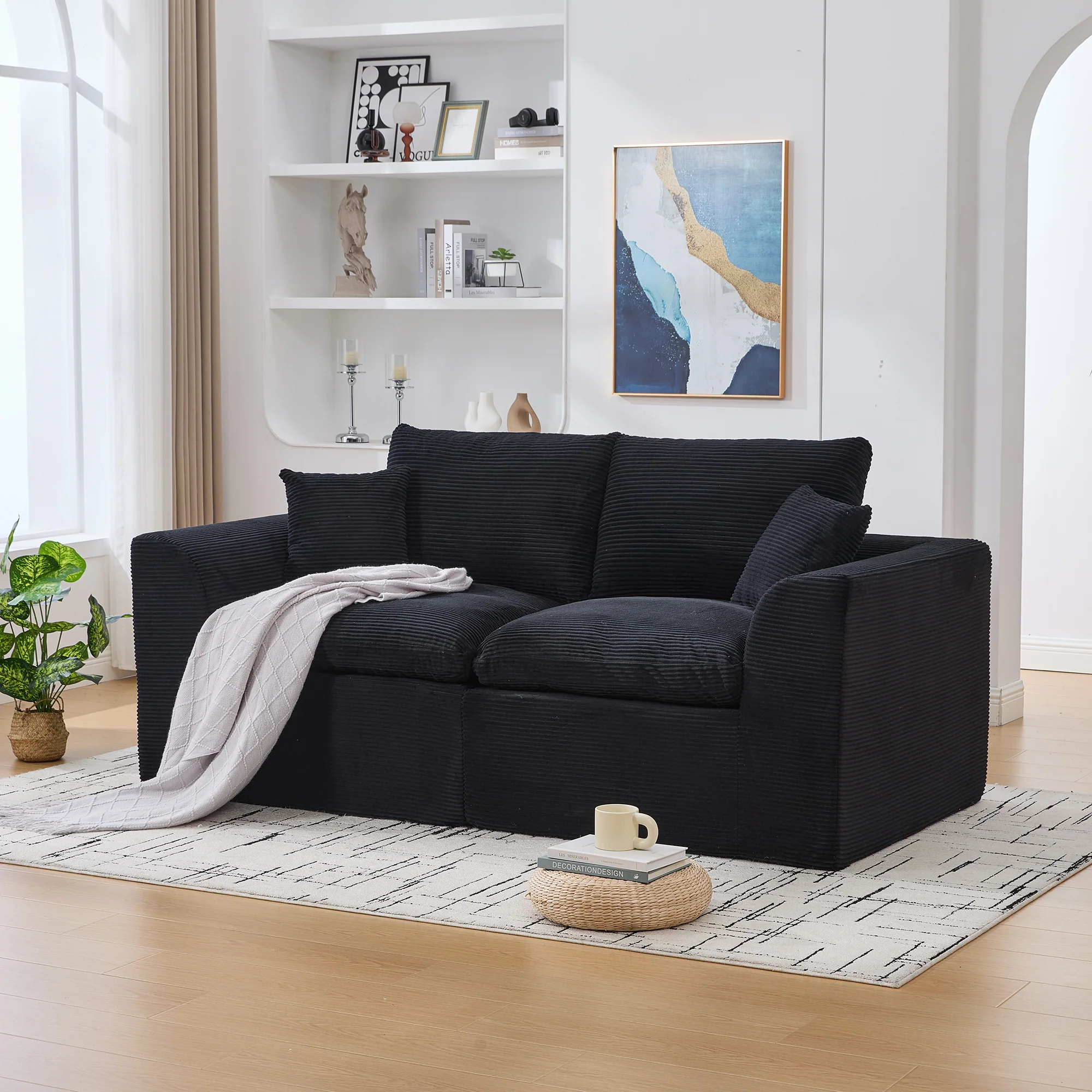 Modern Two-Seater Sofa, Nordic-Style Comfortable with Cushions, Fabric - Image 9