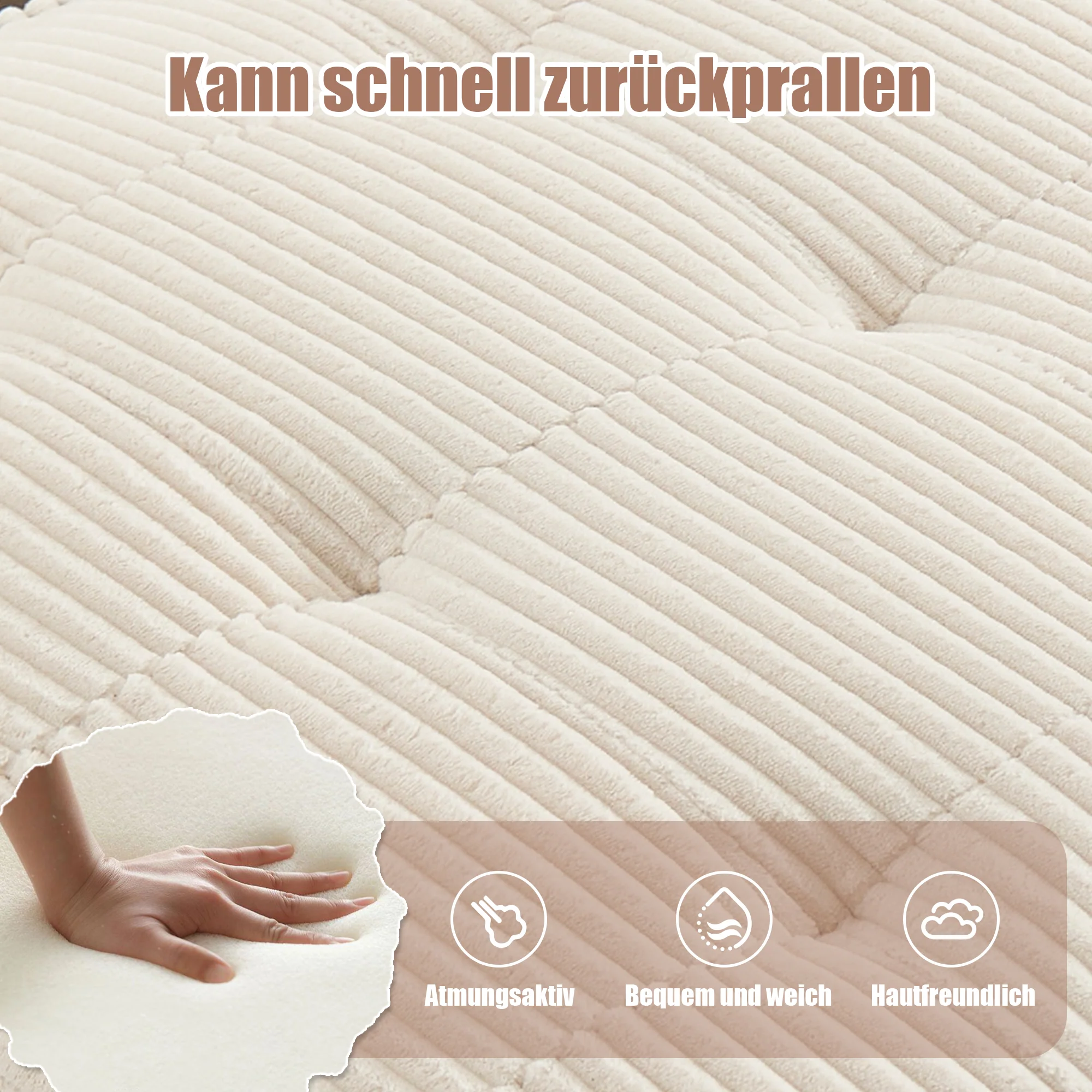Modular 6-Seater Sofa 308cm Ergonomic Storage Pockets Corduroy, Beige - Image 5