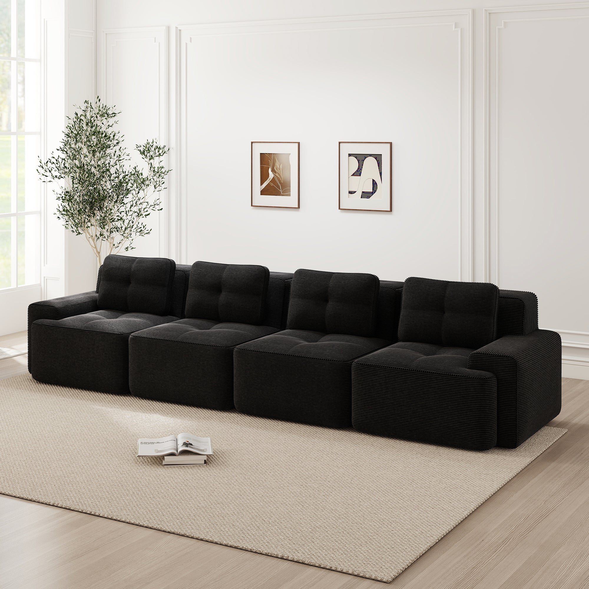 Modular Cloud Sofa 4-Seater Deep Seat Corduroy - Black
