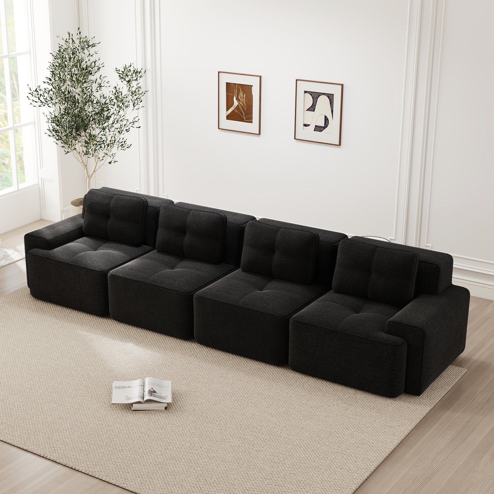 Modular Cloud Sofa 4-Seater Deep Seat Corduroy - Black - Image 3