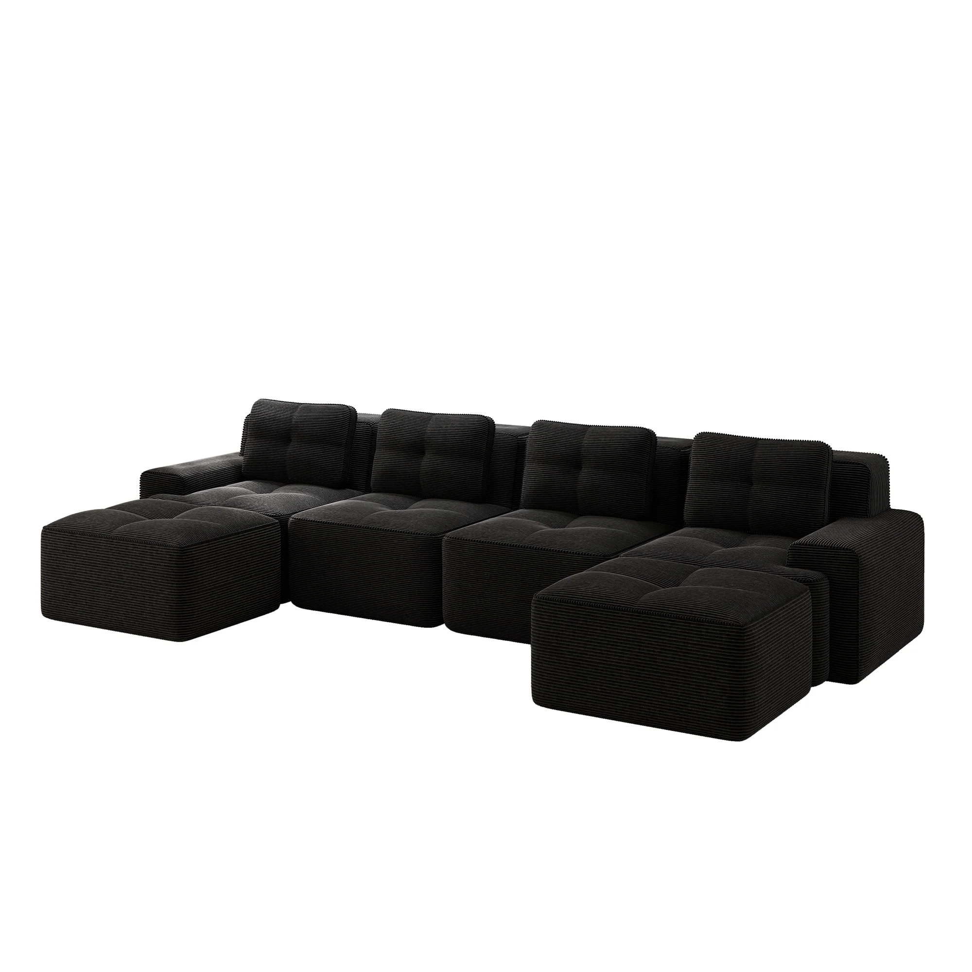 Modular Cloud Sofa U-Shaped Chaise Lounge 4-Seater Corduroy Black - Image 4