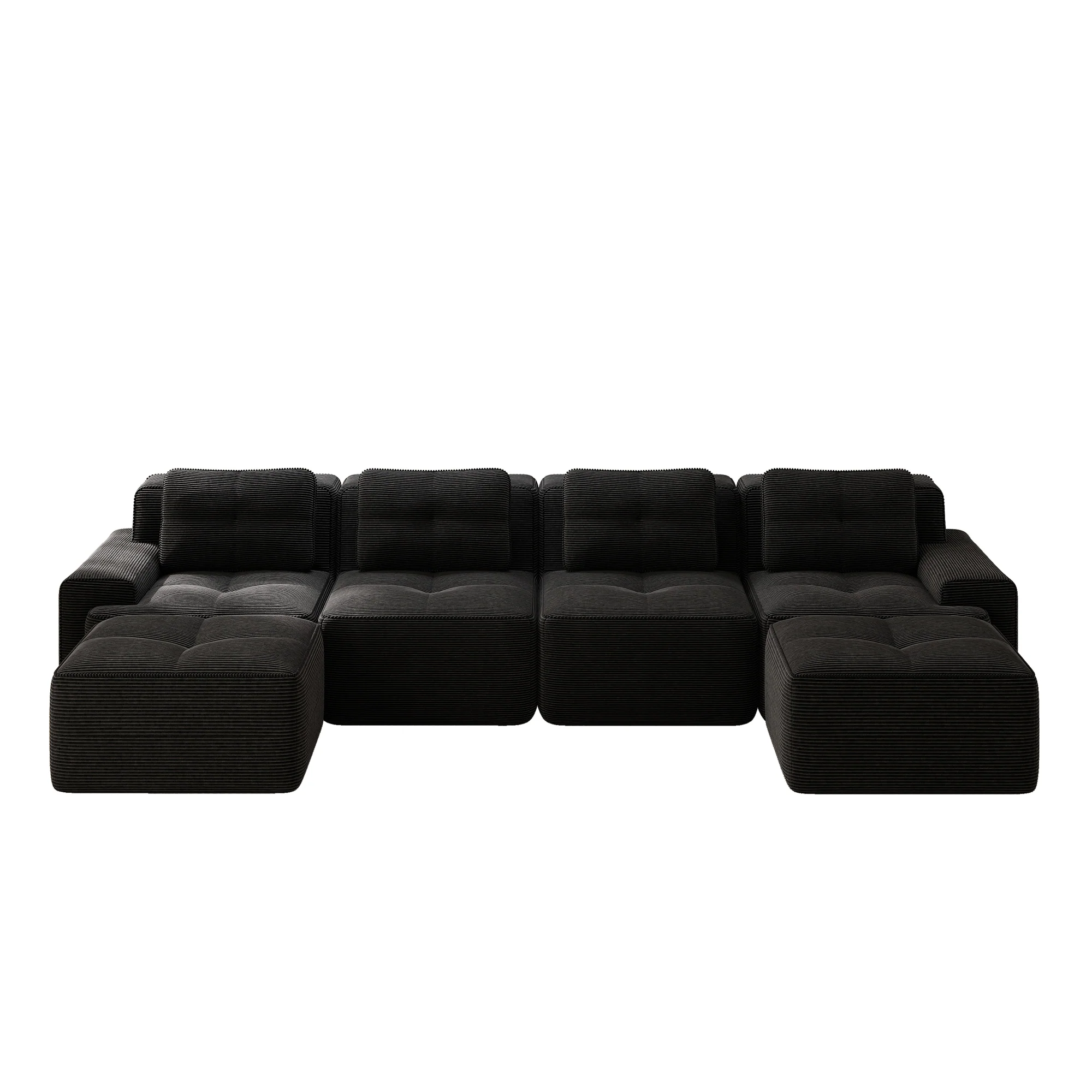 Modular Cloud Sofa U-Shaped Chaise Lounge 4-Seater Corduroy Black - Image 5