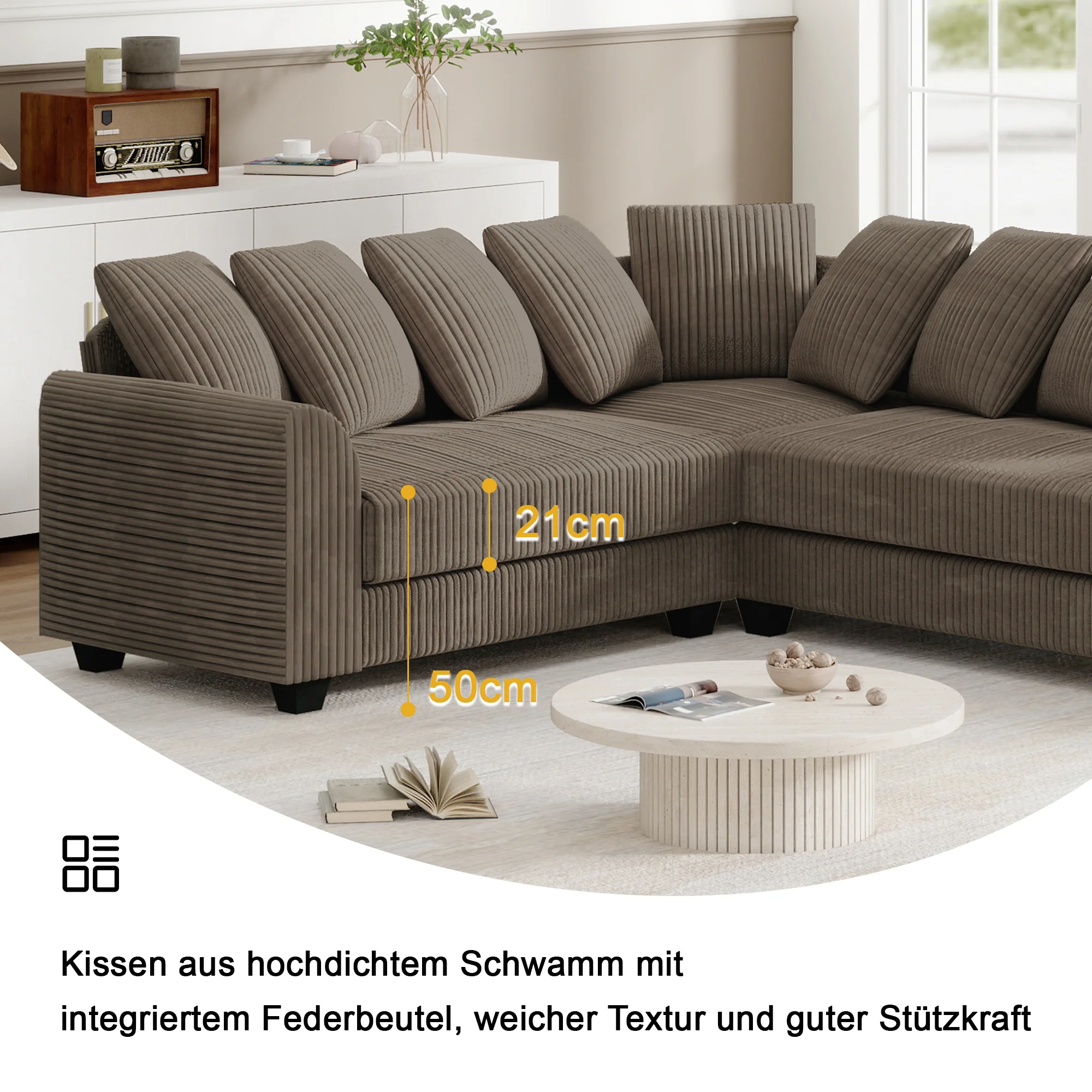 Modular Combination Sofa L-Shaped Corner with Movable Cushions - Image 5