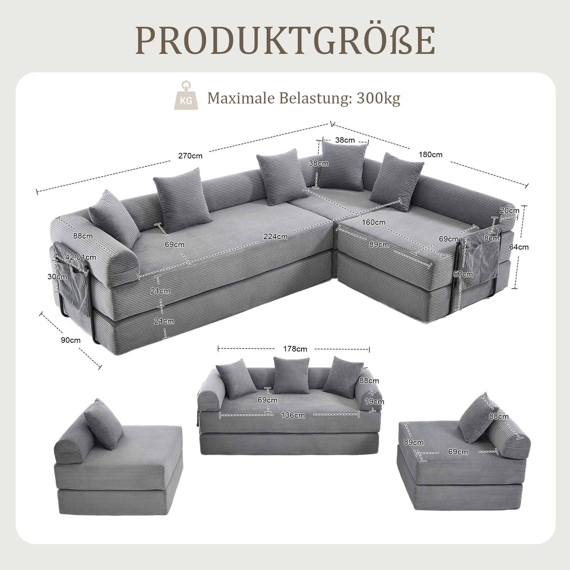 Modular Family Sofa with Storage & Pet-Friendly Fabric - Dark Gray - Image 2