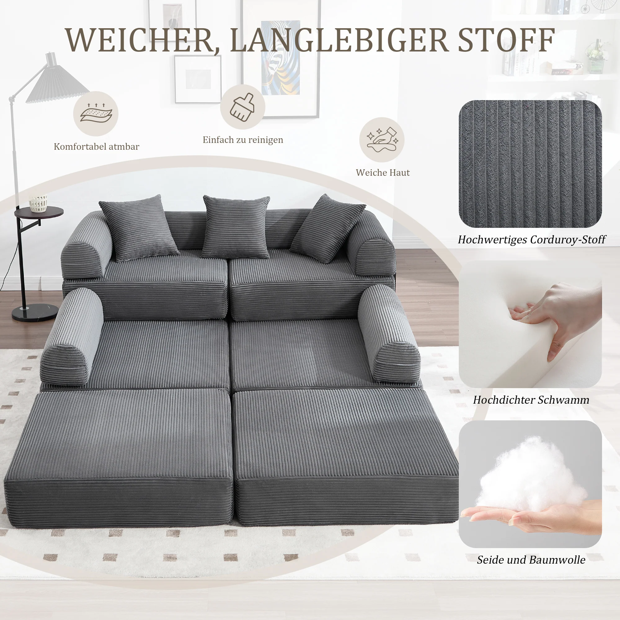 Modular Family Sofa with Storage & Pet-Friendly Fabric - Dark Gray - Image 6