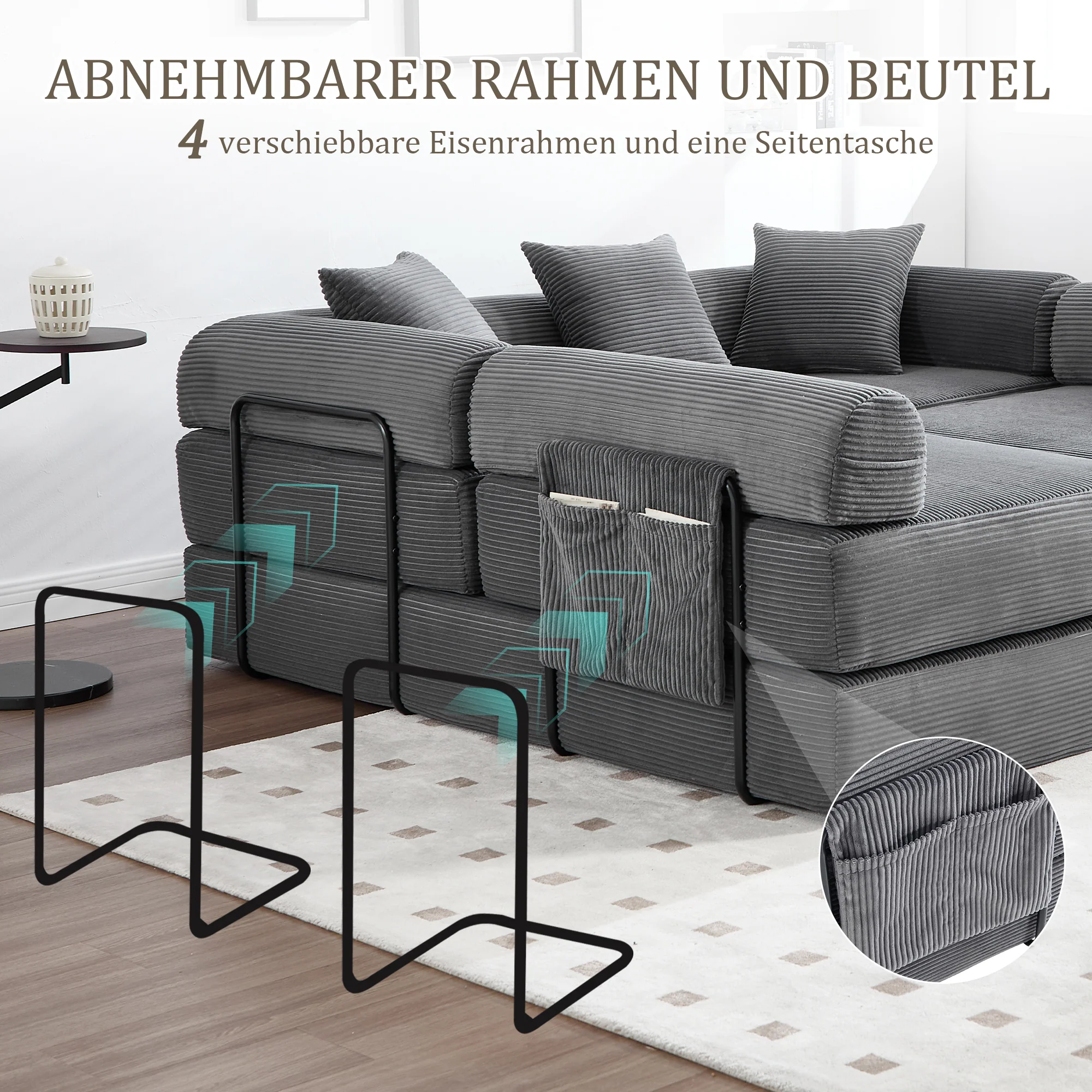 Modular Family Sofa with Storage & Pet-Friendly Fabric - Dark Gray - Image 7