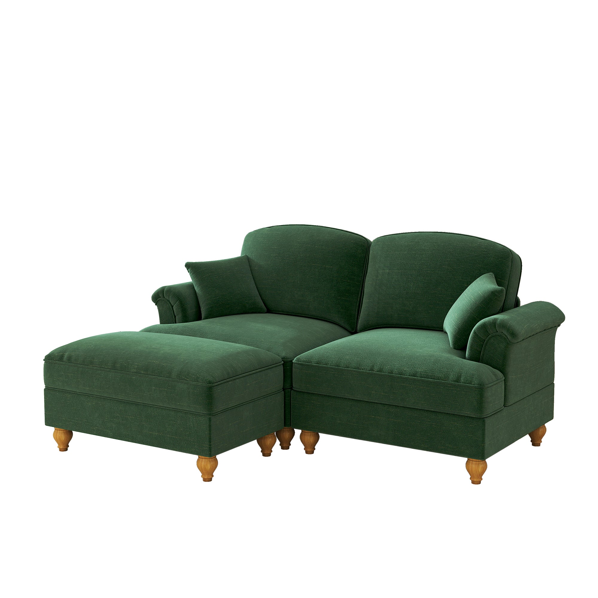 Modular L-Shaped 2-Seater Sofa Mid-Century with Ottoman - Chenille Green - Image 10