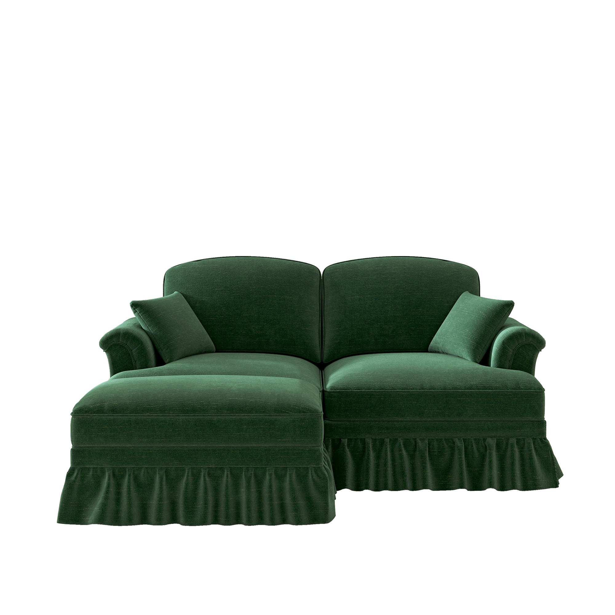 Modular L-Shaped 2-Seater Sofa Mid-Century with Ottoman - Chenille Green - Image 9