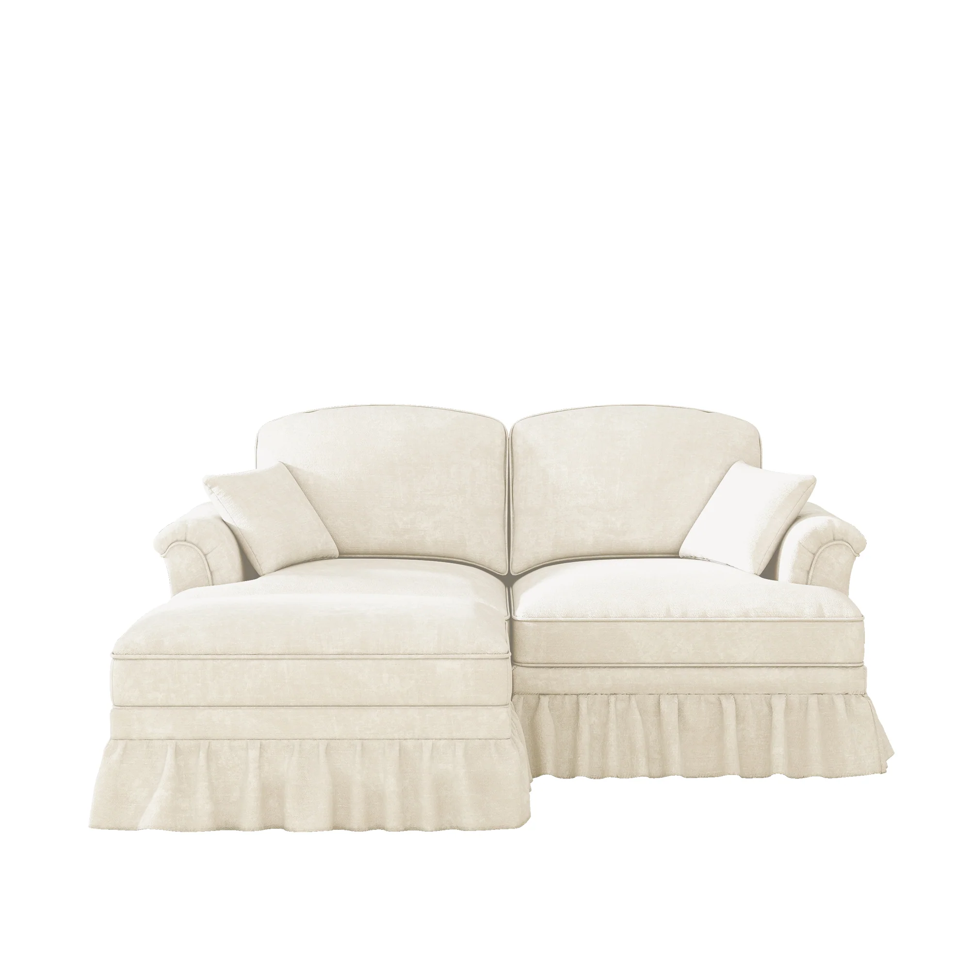 Modular L-Shaped Sofa 2-Seater Mid-Century Ottoman - White Chenille - Image 10