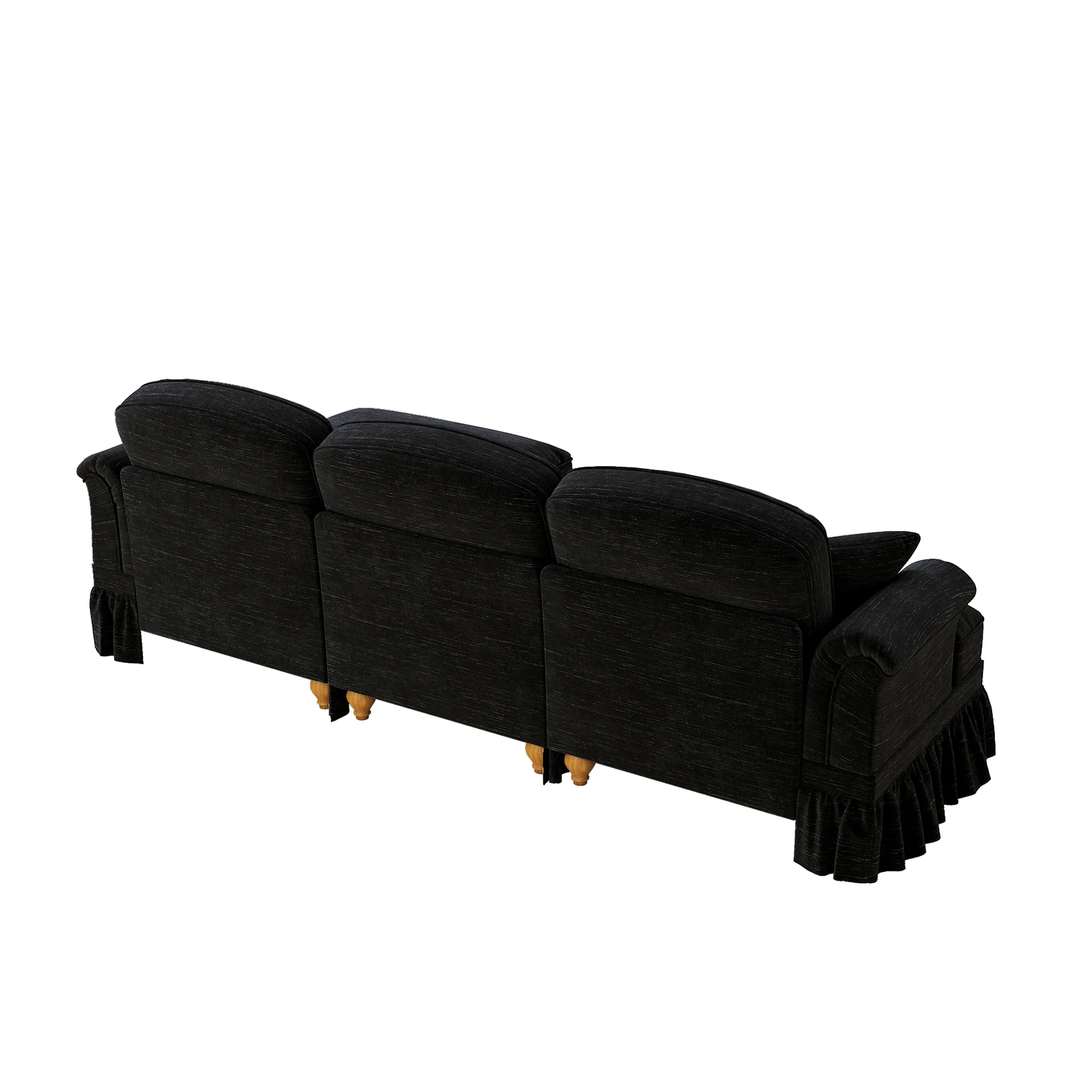Modular L-Shaped Sofa 3-Seater Mid-Century Ottoman - Chenille Black - Image 8