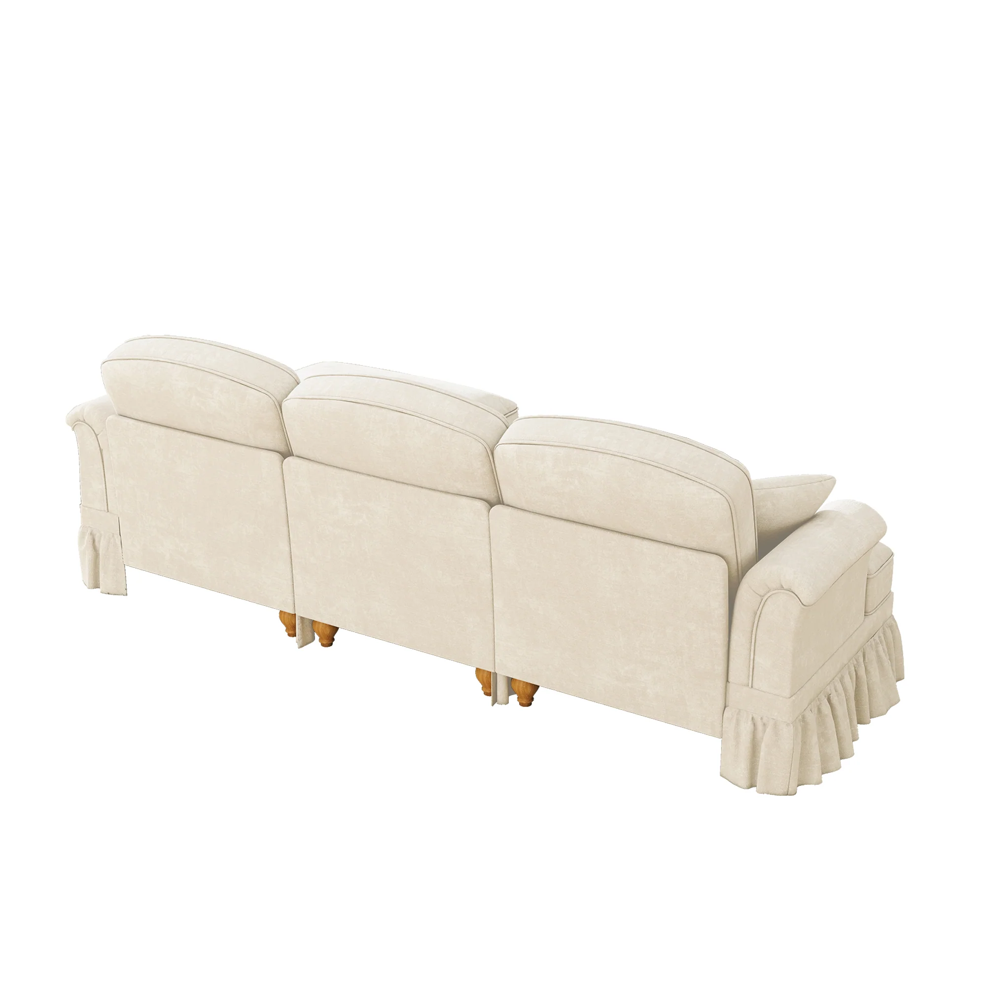 Modular L-Shaped Sofa 3-Seater Mid-Century Ottoman - White Chenille - Image 8