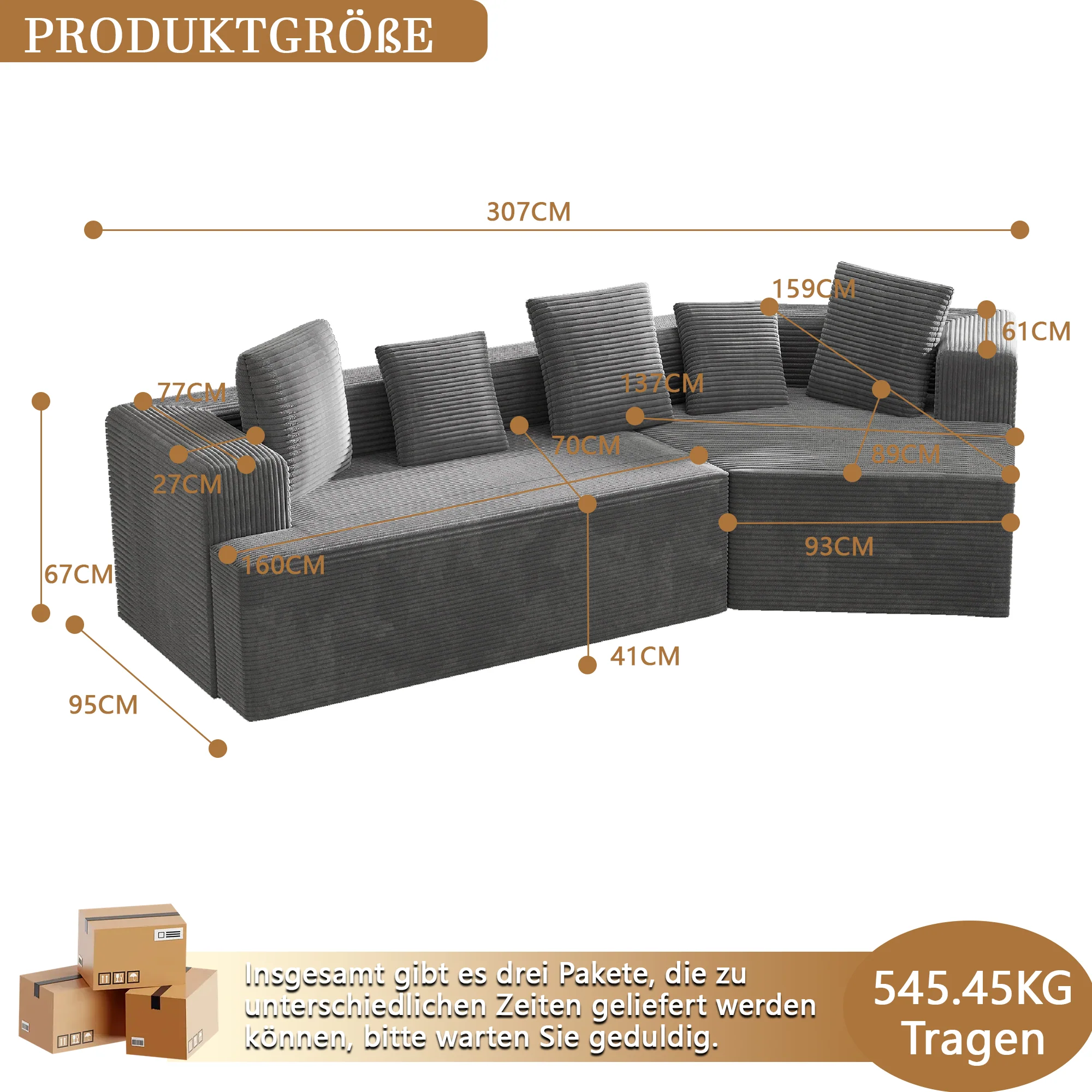 Modular Sofa 312cm Cloud Design No Assembly - Comfort Fabric - Image 6