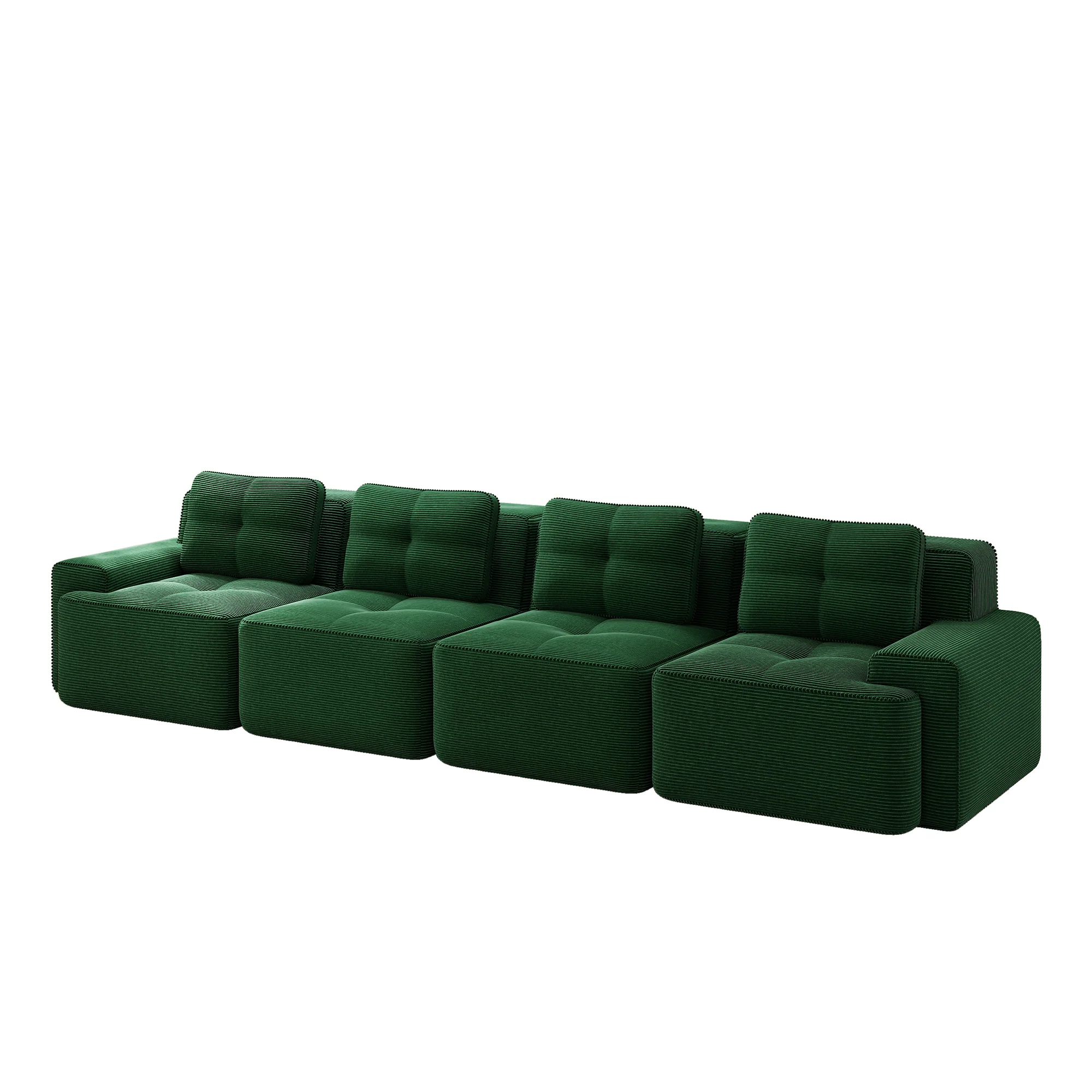 Modular Sofa 4-Seater Deep Seat Corduroy Assembly-Free - Green - Image 4