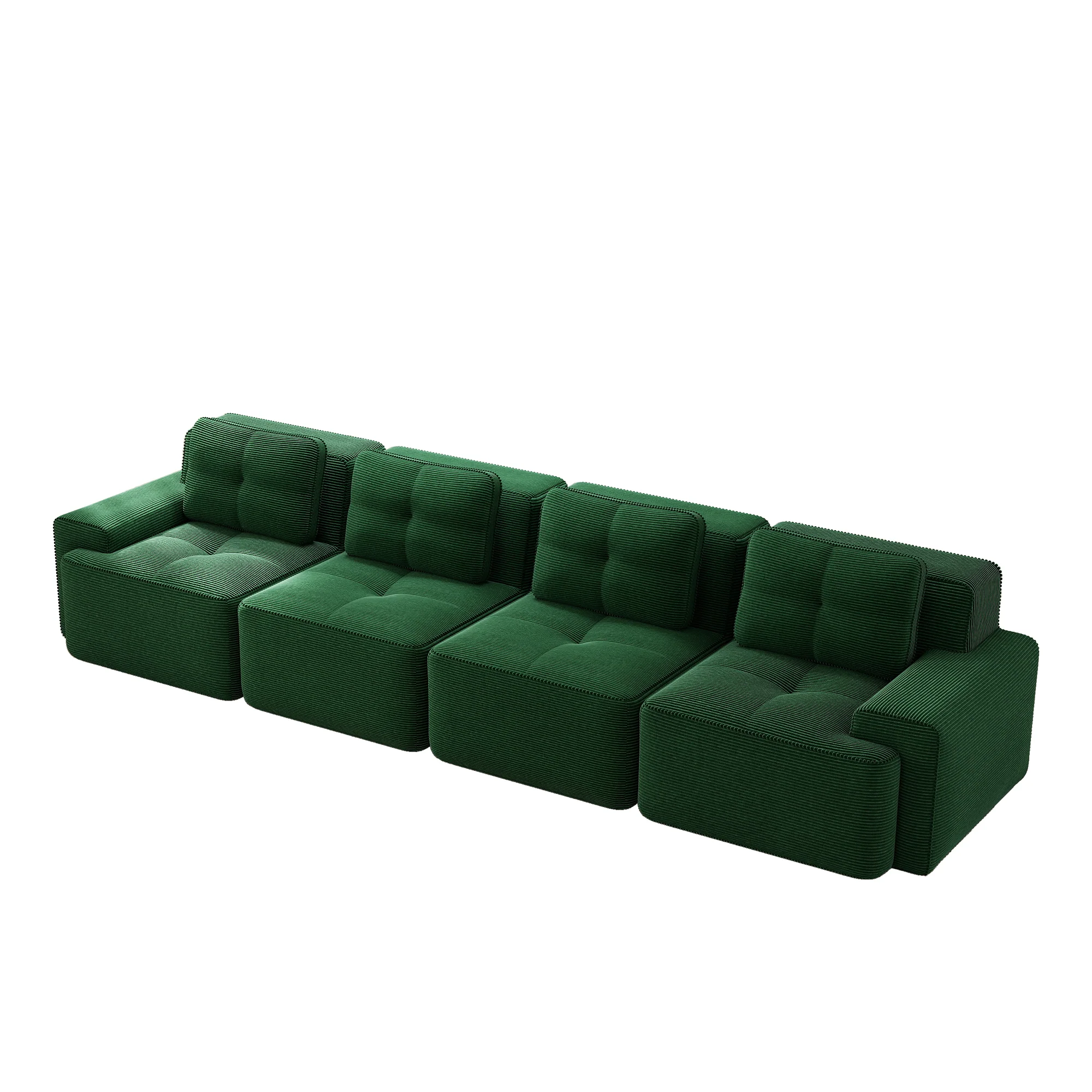 Modular Sofa 4-Seater Deep Seat Corduroy Assembly-Free - Green - Image 5