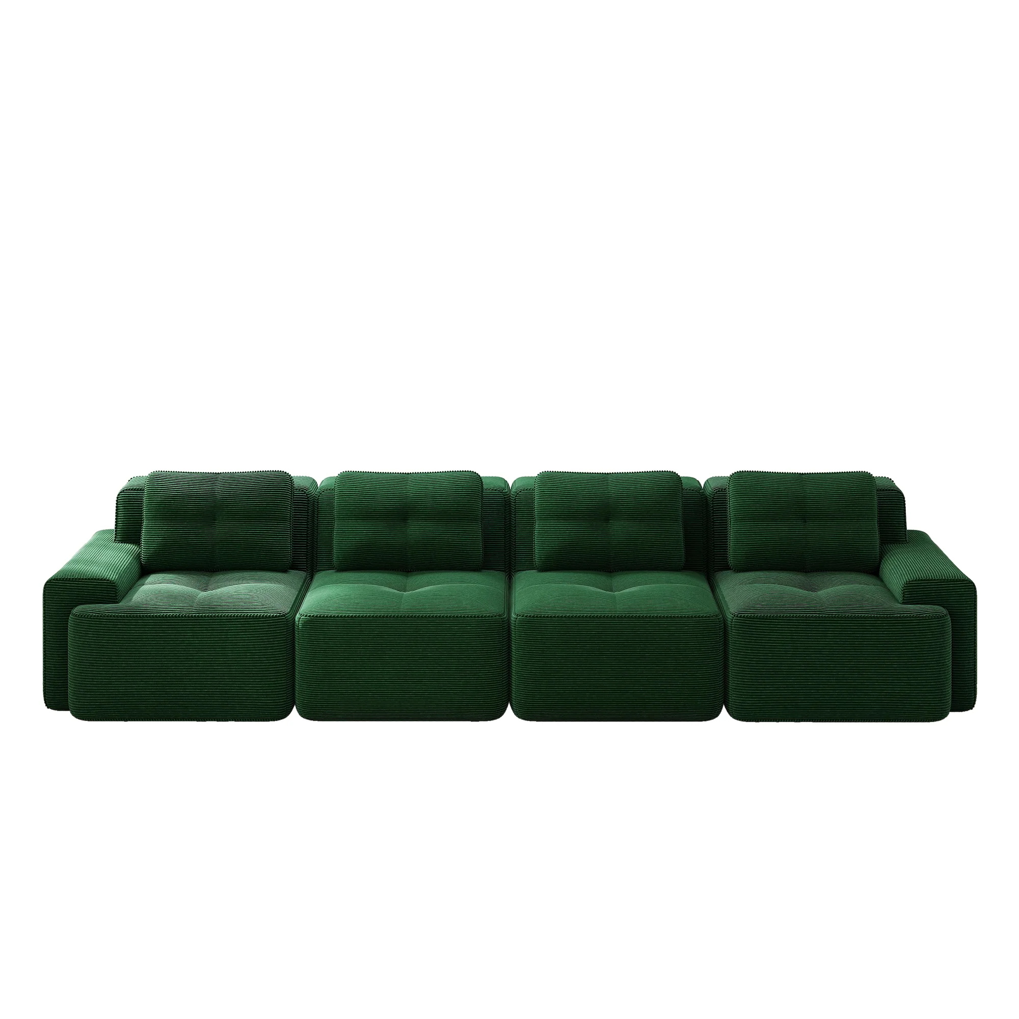 Modular Sofa 4-Seater Deep Seat Corduroy Assembly-Free - Green - Image 6