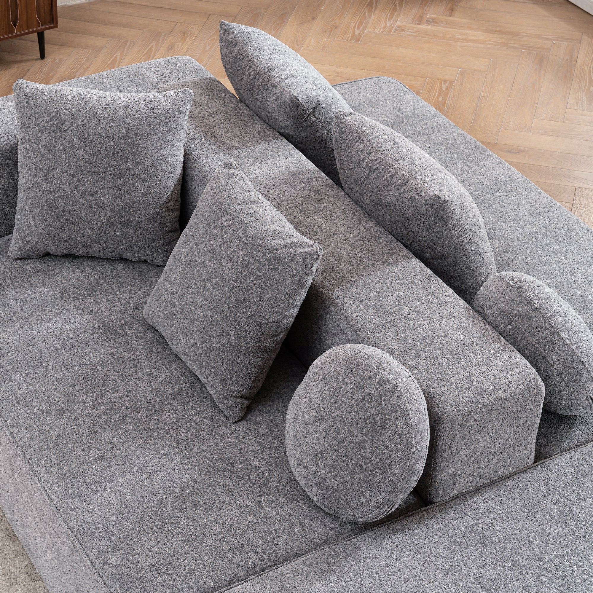 Modular Sofa Segmented Boneless No Assembly - Chenille Fabric - Image 10