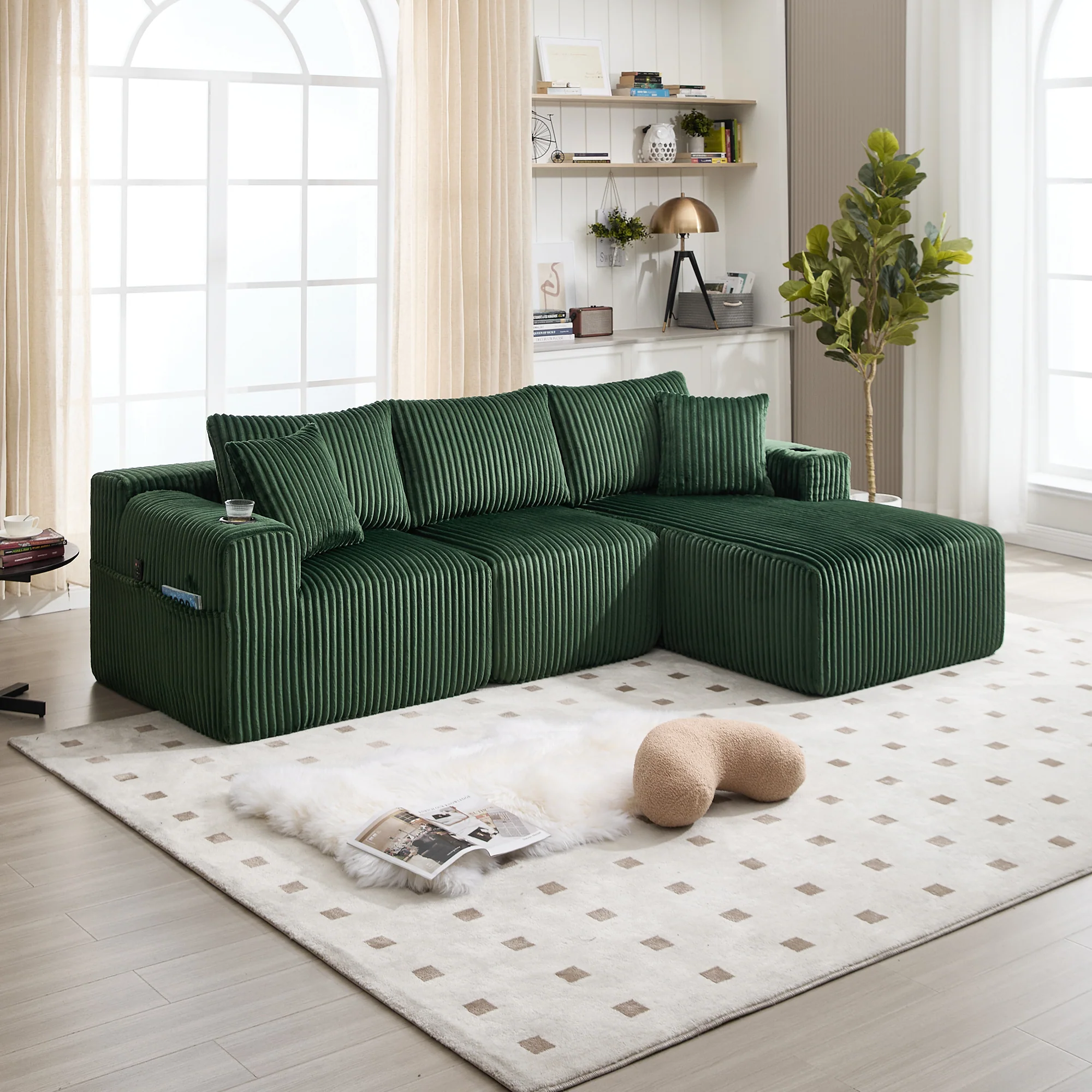Modular Sofa Set Chaise Longue 2-Seater Side Pockets Drink Holders DIY - Corduroy - Image 10