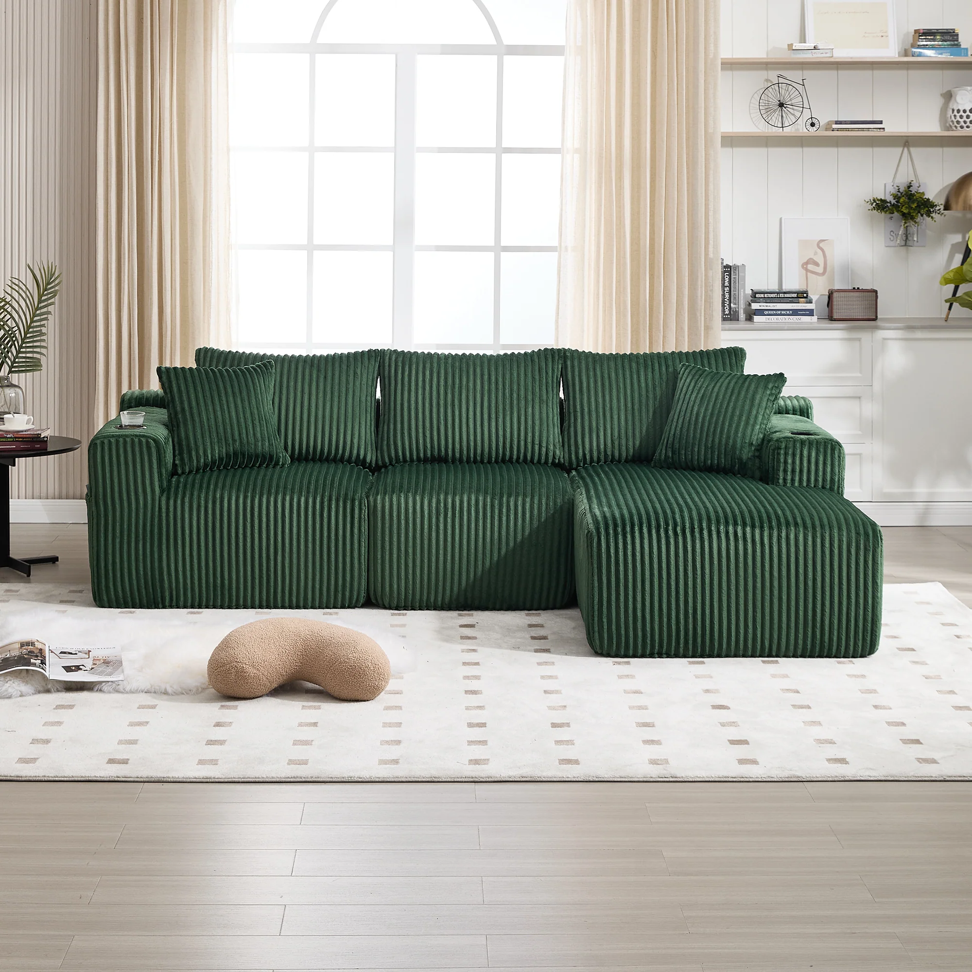 Modular Sofa Set Chaise Longue 2-Seater Side Pockets Drink Holders DIY - Corduroy - Image 8