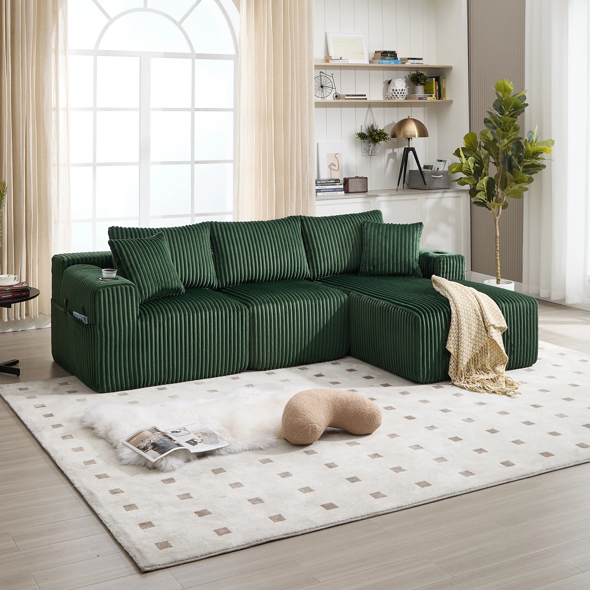 Modular Sofa Set Chaise Longue 2-Seater Side Pockets Drink Holders DIY - Corduroy - Image 9