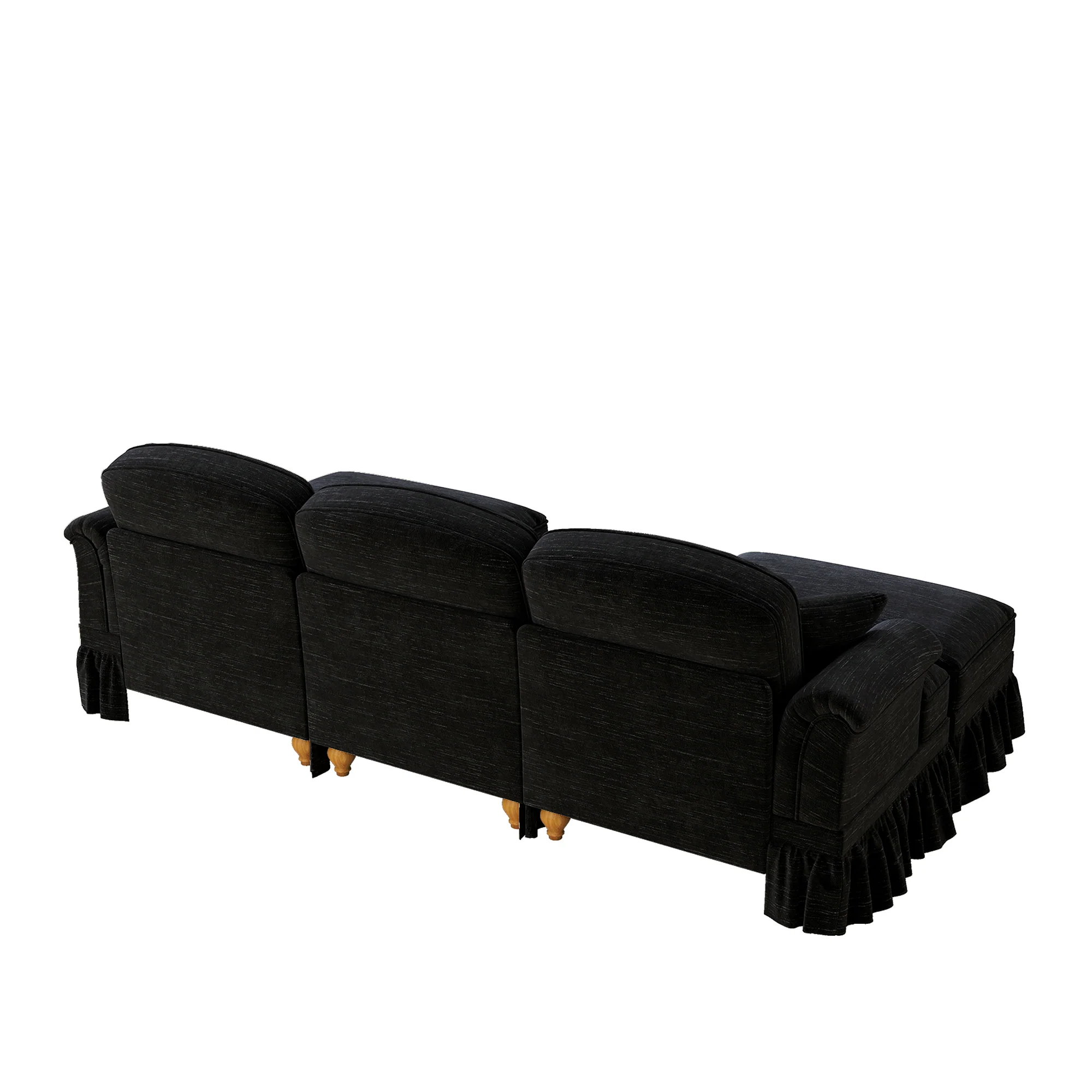 Modular U-Shaped Sofa Movable Ottoman Ruffled Apron Chenille Black - Image 8
