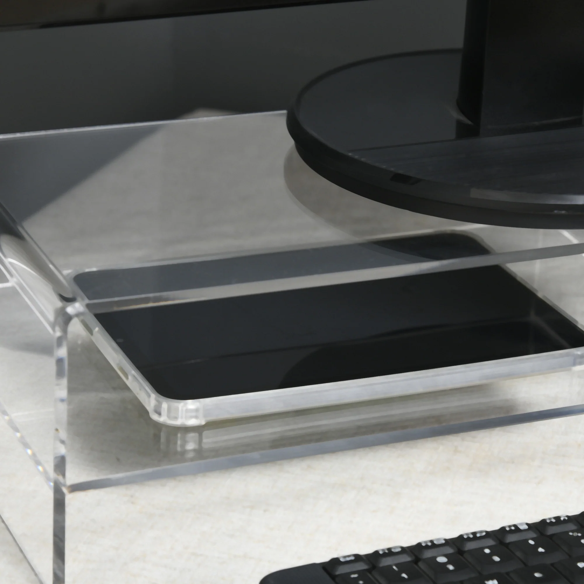 Monitor Stand with Keyboard Compartment 2 Tiers for 24 Inch - Transparent Acrylic - Image 8