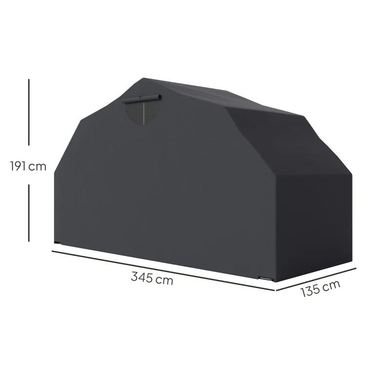 Motorcycle Cover, Foldable Outdoor Waterproof Winterproof XXL 345cm x 135cm x 191cm, Black - Image 3