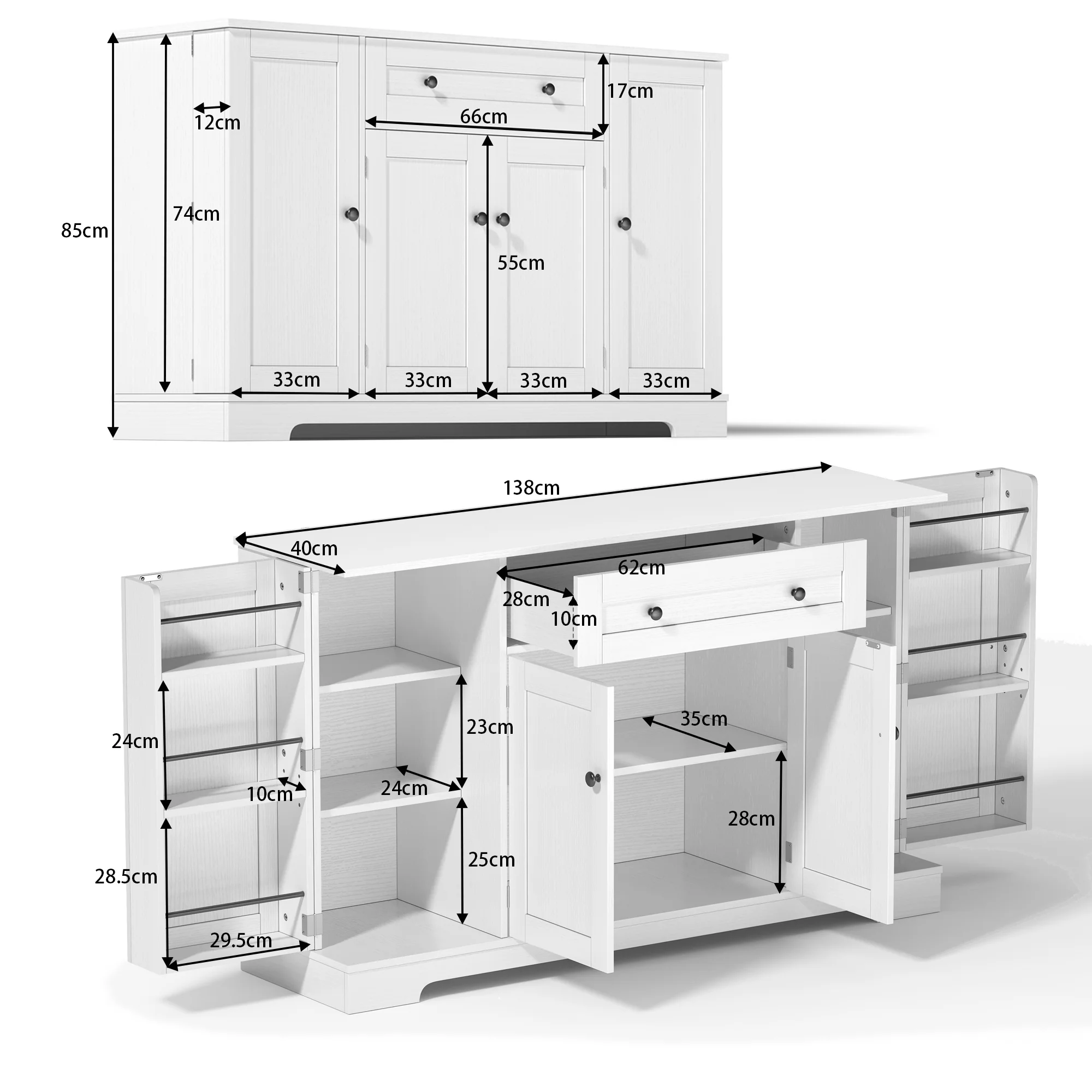 Multifunctional Buffet 138cm Sideboard Drawer Adjustable Shelves - Image 10