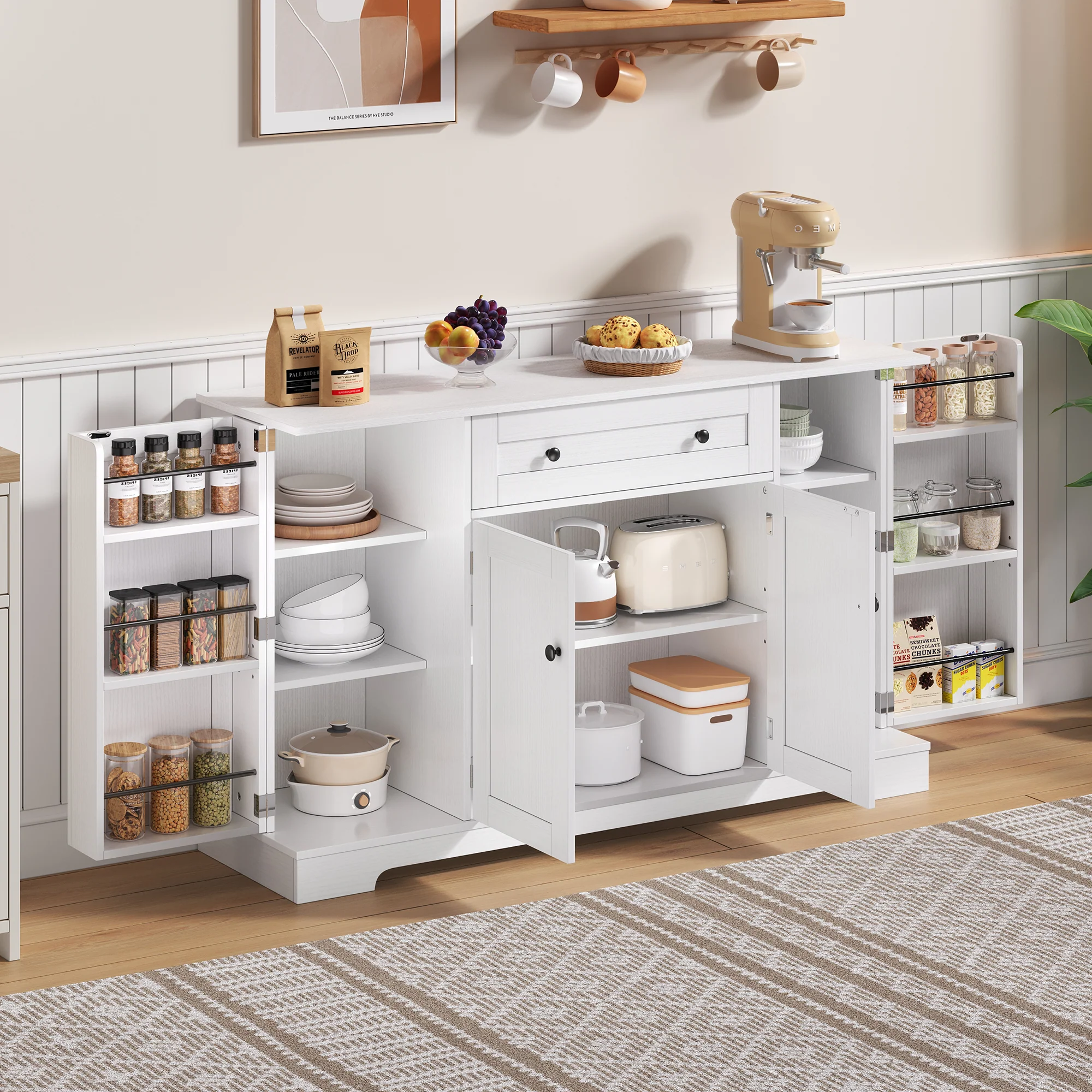 Multifunctional Buffet 138cm Sideboard Drawer Adjustable Shelves - Image 2