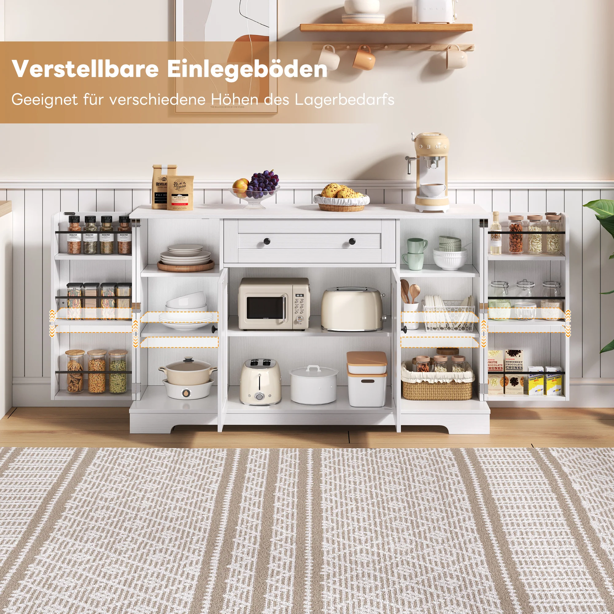 Multifunctional Buffet 138cm Sideboard Drawer Adjustable Shelves - Image 3