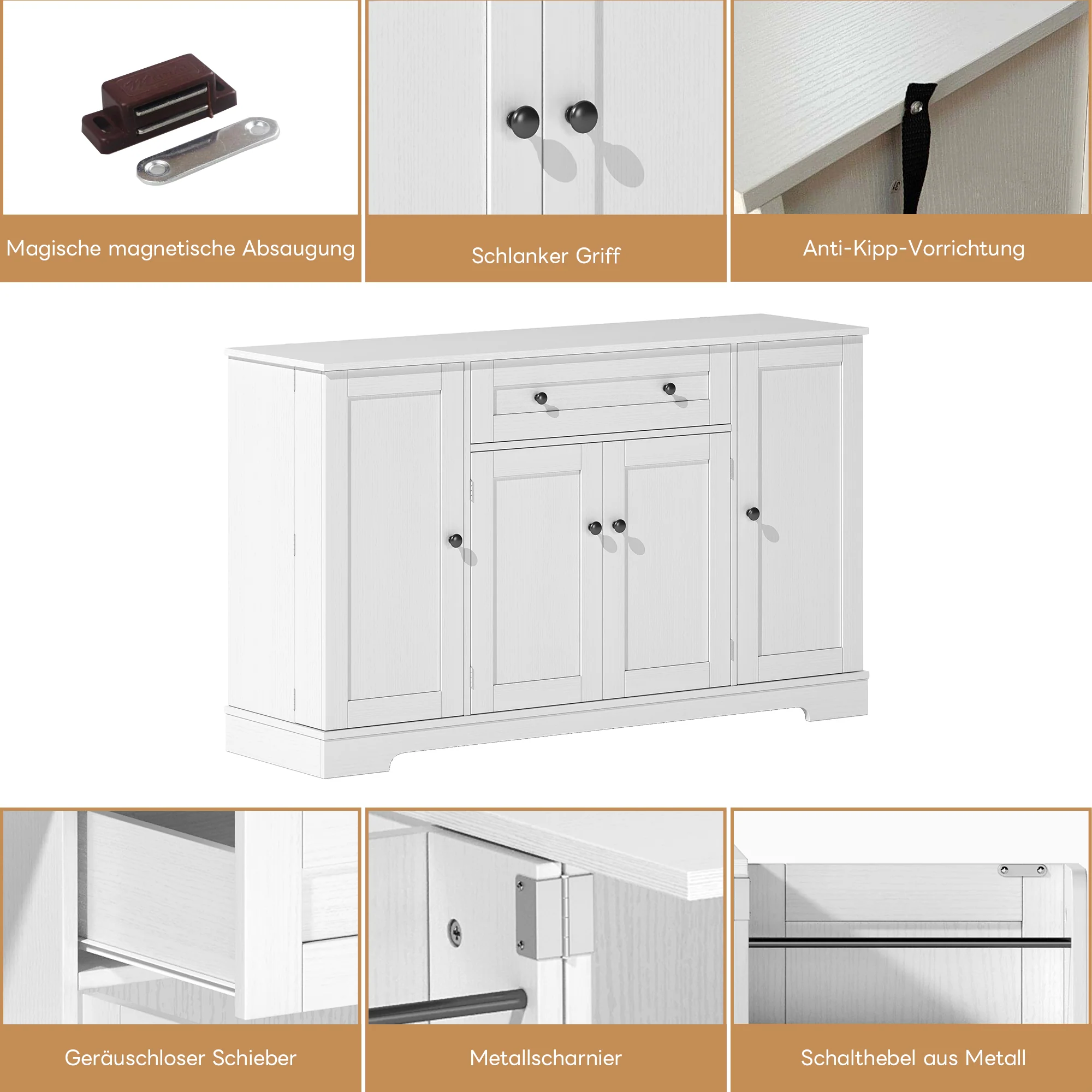 Multifunctional Buffet 138cm Sideboard Drawer Adjustable Shelves - Image 5